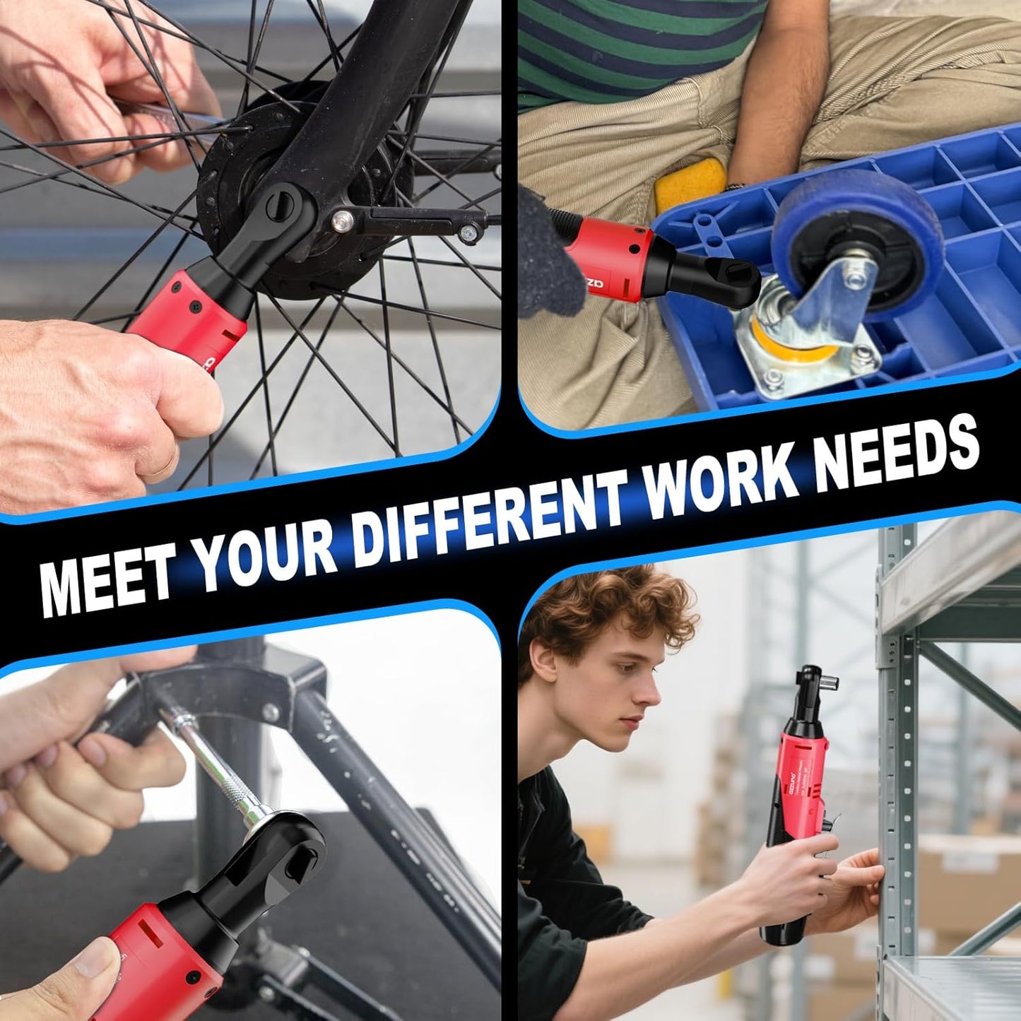 AZZUNO Cordless Electric Ratchet Wrench Set - 30 Ft-lbs, 300 RPM, 2 Batteries & 7 Sockets