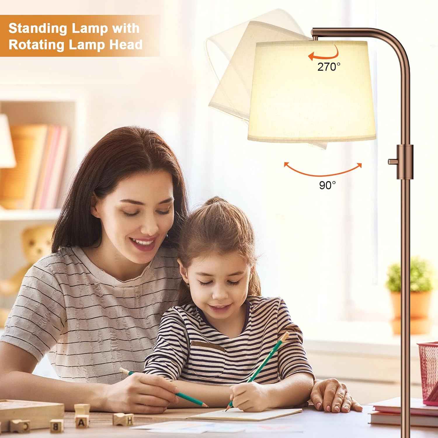 Modern Dimmable Floor Lamp with 9W LED Bulbs - Stylish Standing Light for Living Room & Bedroom (Gold & White)