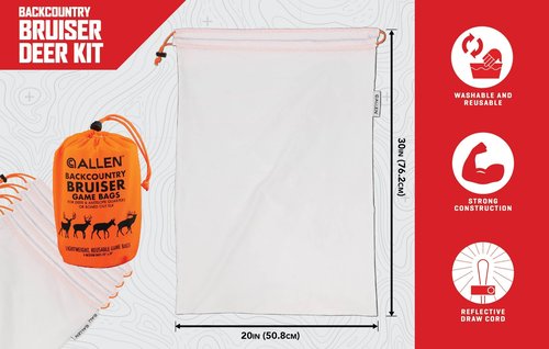 Allen Company Backcountry Quarter Bag - Reusable, Heavy-Duty, Drawstring Hunting Meat Bags - Durable Big Game Bags for Elk, Caribou, Deer - 4-Pack - 20" x 30" - White