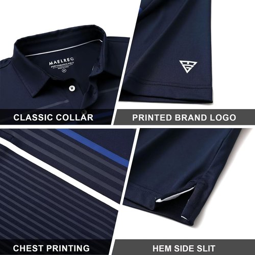 M MAELREG Golf Shirts for Men - Moisture-Wicking Short Sleeve Polo | Casual Striped Print