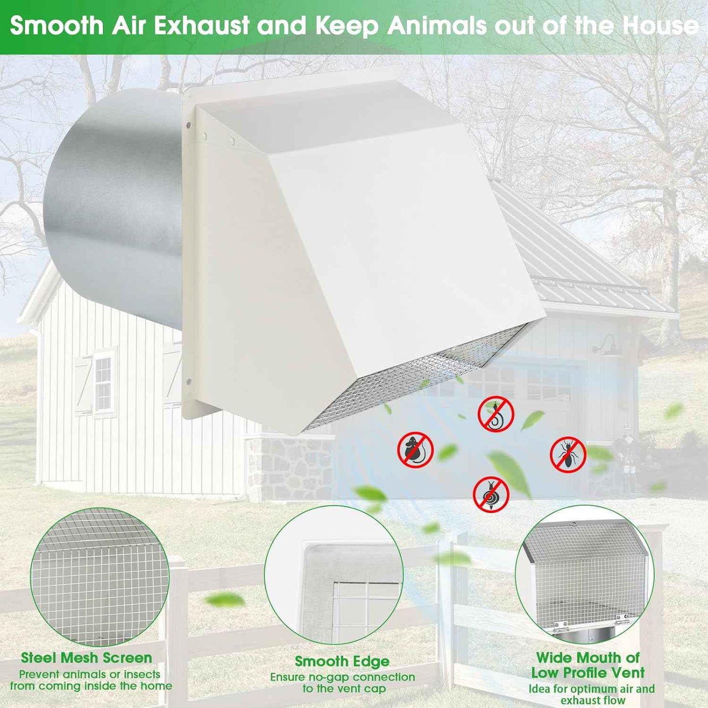5-Inch Exterior Dryer Vent Cover with Screen & Damper - Galvanized Steel, Black