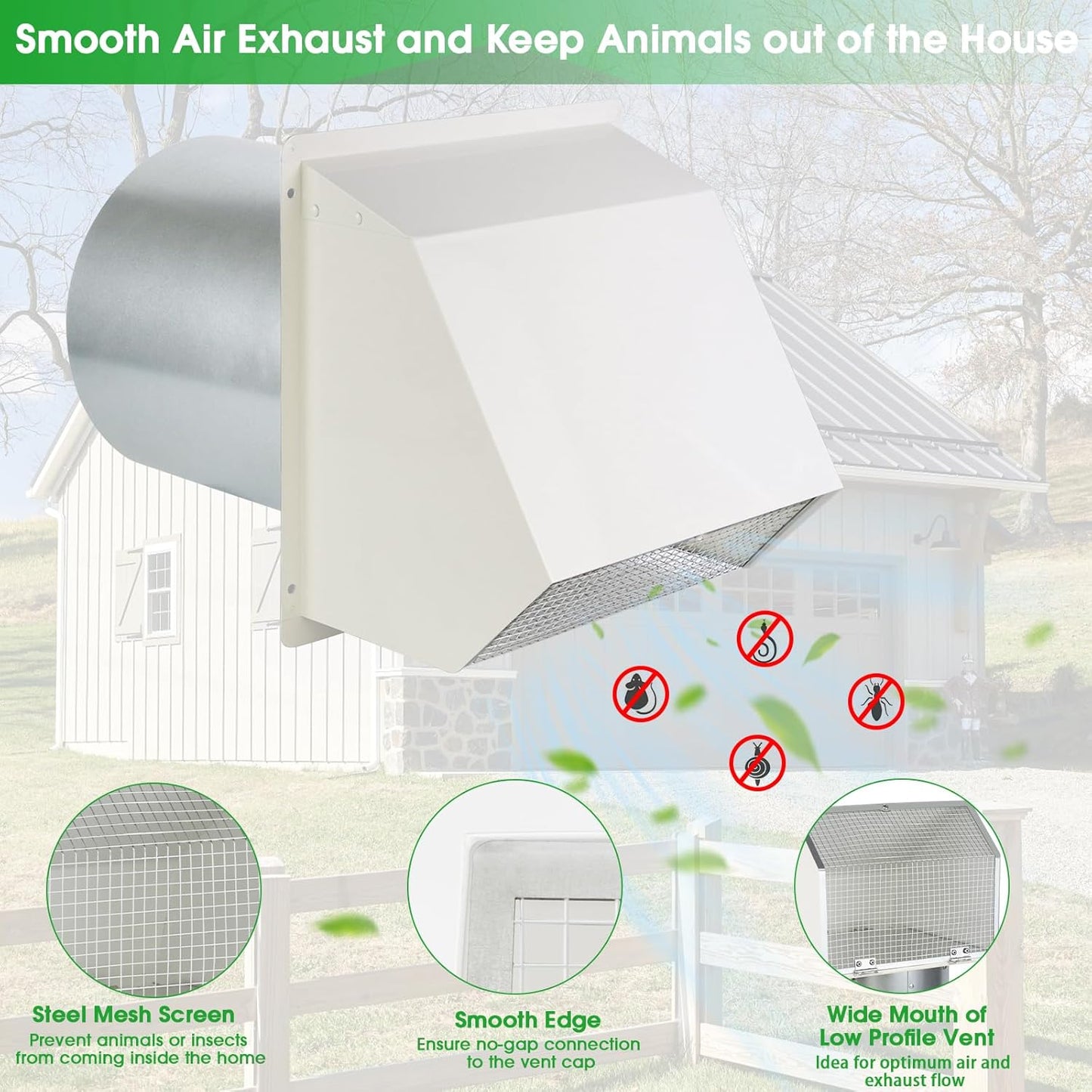 5-Inch Exterior Dryer Vent Cover with Screen & Damper - Galvanized Steel, Black
