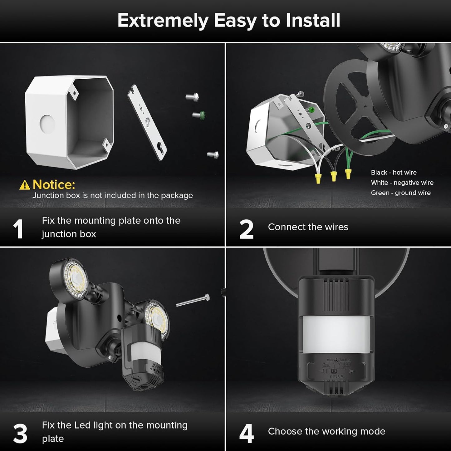 25W Motion Sensor Outdoor Flood Light - 3000LM Dusk to Dawn Security Light, 4 Modes, 320° Wide Angle for Garage & Patio