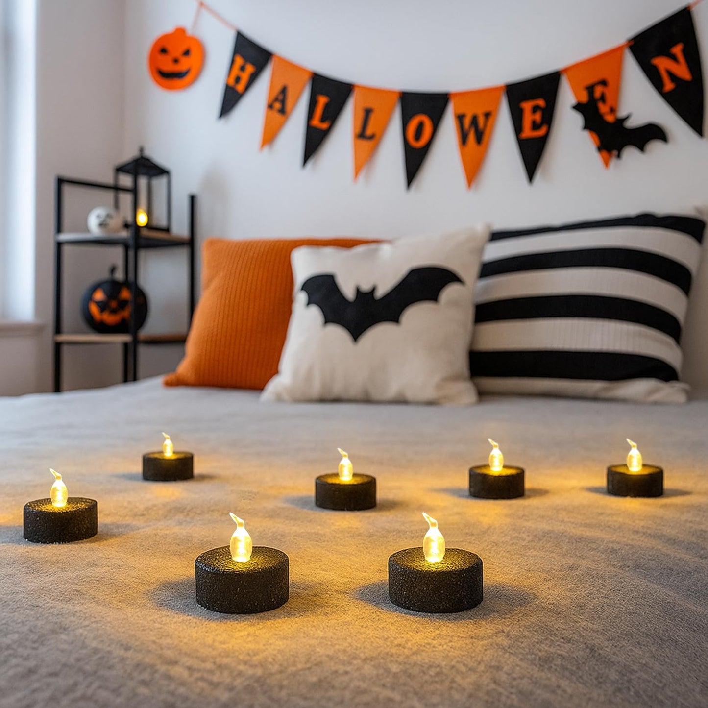 Aulaygo 12PCS Glitter Black Tea Lights with Timer,Sparkly Tealights Candles Battery Operated for Gothic Wedding Home Decoration Halloween Party