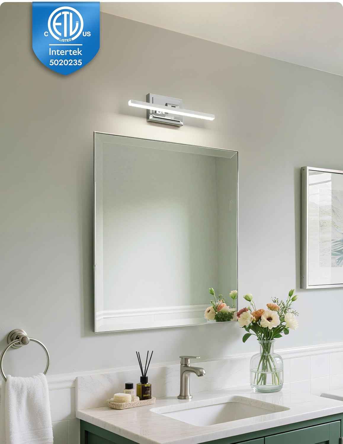 NIORSUN 24-Inch Dimmable LED Bathroom Vanity Light Fixture - Modern Black Over Mirror Lighting, 5CCT, ETL Certified