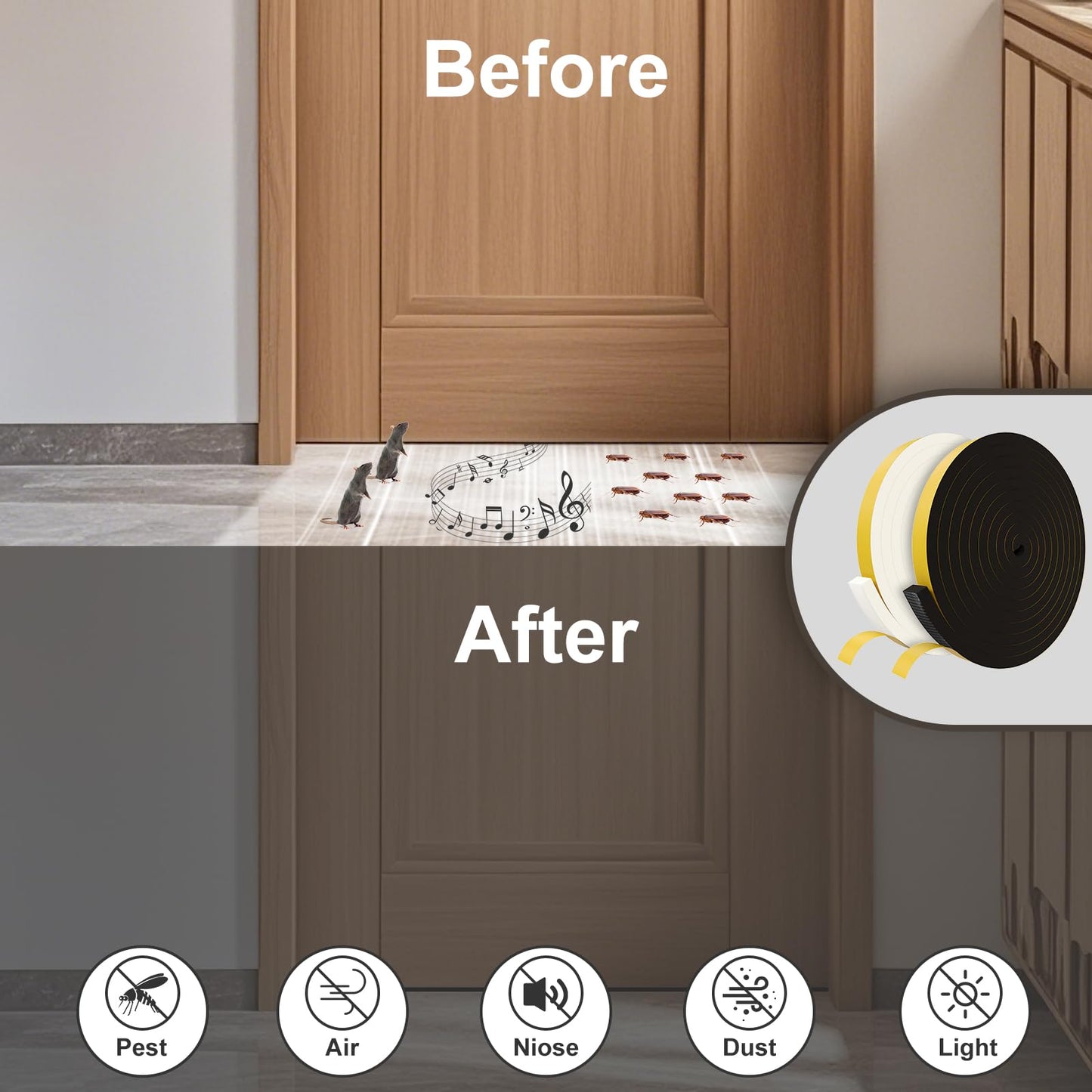 Egofix Weather Stripping Door Seal Strip,White Weatherproof Foam Tape Insulation for Sliding Door, Front Door Frame, Windows (1 in x 1/2 in x 16.4Ft)