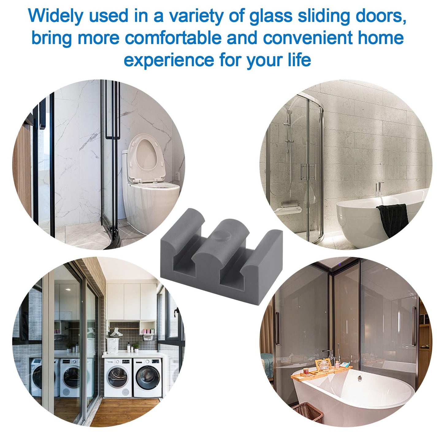 INCREWAY 4PCS Framed Sliding Silicone Door Bumpers Suitable for All Kinds of Shower Glass Moving Doors, Clear Shower Doors (Grey)