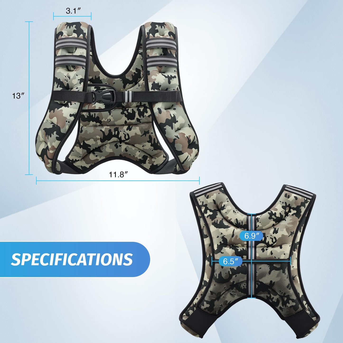 ZELUS Weighted Vest, 6lb/8lb/12lb/16lb/20lb/25lb/30lb Weight Vest for Men Women with Storage Pocket & Reflective Strips for Workout Strength Training Running Muscle Building, Desert Camo (6 lb)