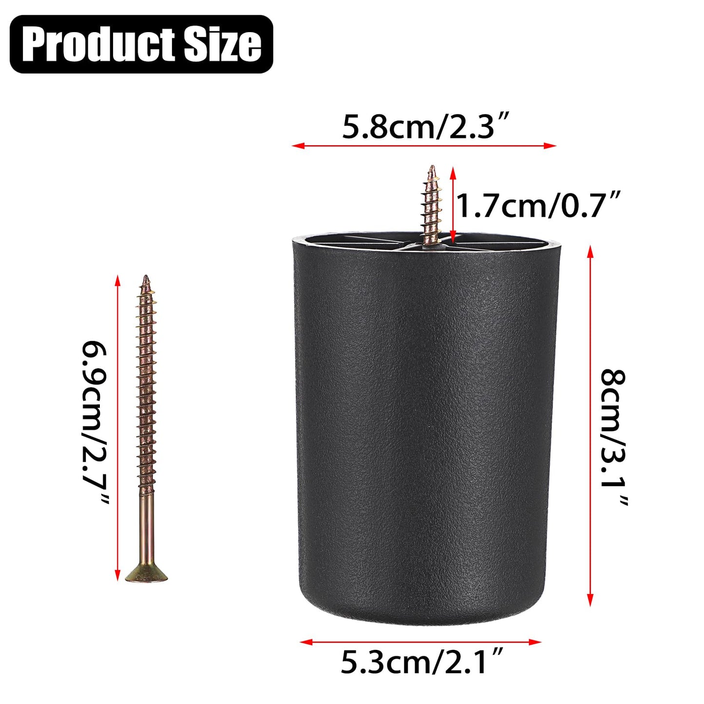 OwnMy 4PCS 3 Inch Plastic Furniture Legs Screw-in Plastic Sofa Legs Couch Legs Couch Feet Replacement Kit, Black Round Chair Legs for Coffee Table Cabinet Bed Risers