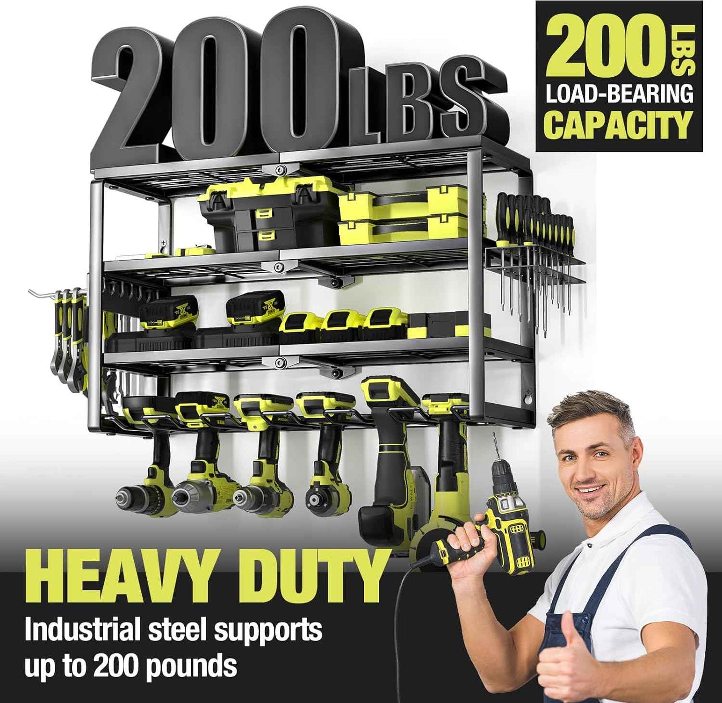 32-Inch Wall-Mounted Power Tool Organizer with Charging Station & 8 Slots for Garage