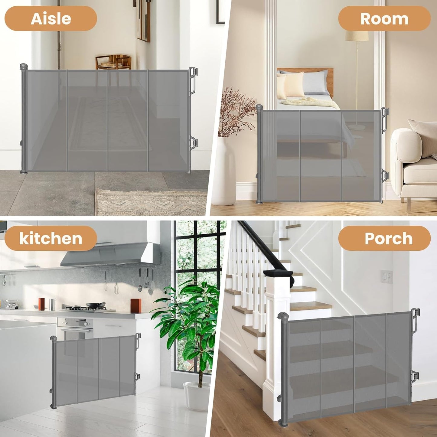 Retractable Baby Gate - Reinforced Mesh Child Safety Gate for Doorways & Stairs, 33.5" Tall, Fits Openings up to 55" - Gray
