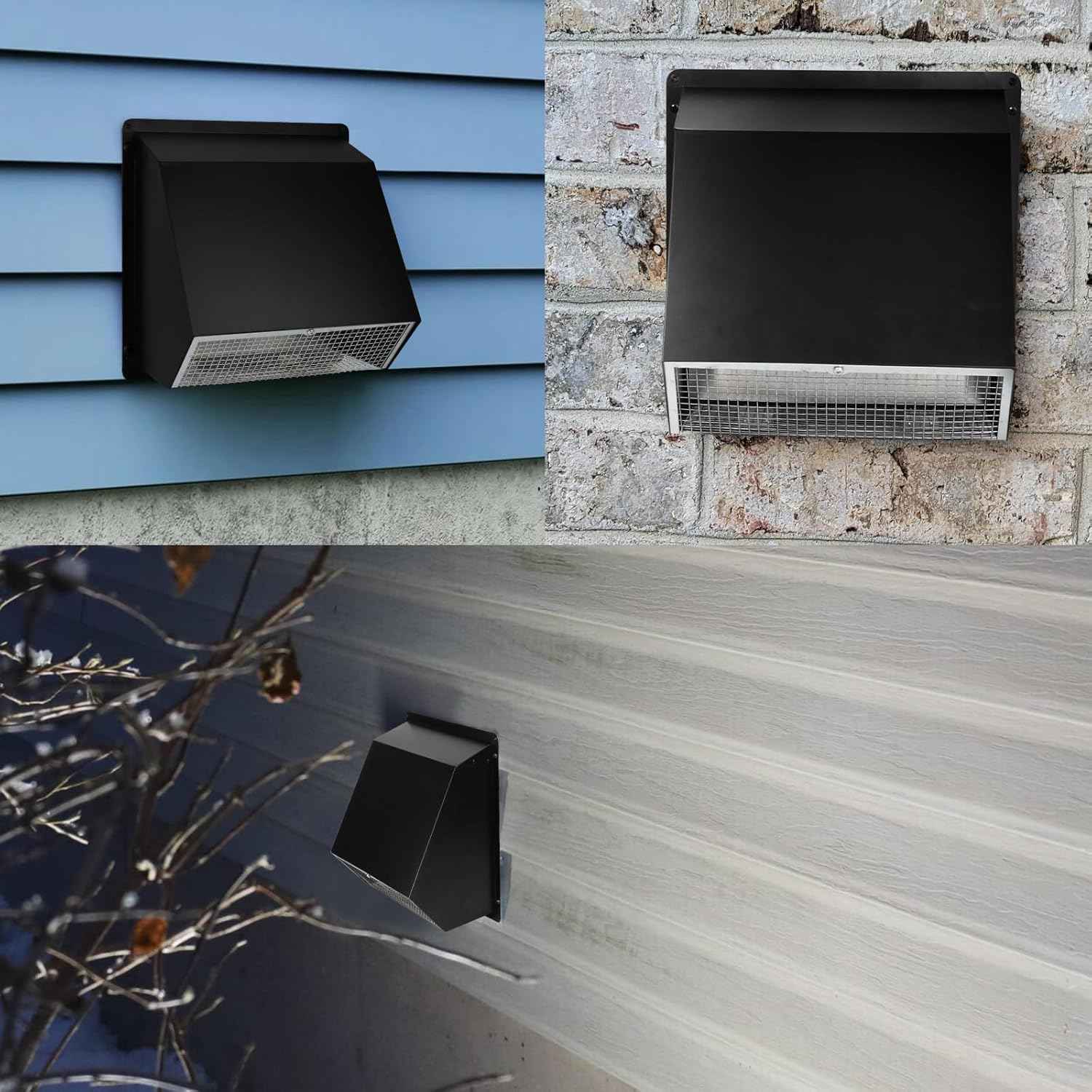 5-Inch Exterior Dryer Vent Cover with Screen & Damper - Galvanized Steel, Black