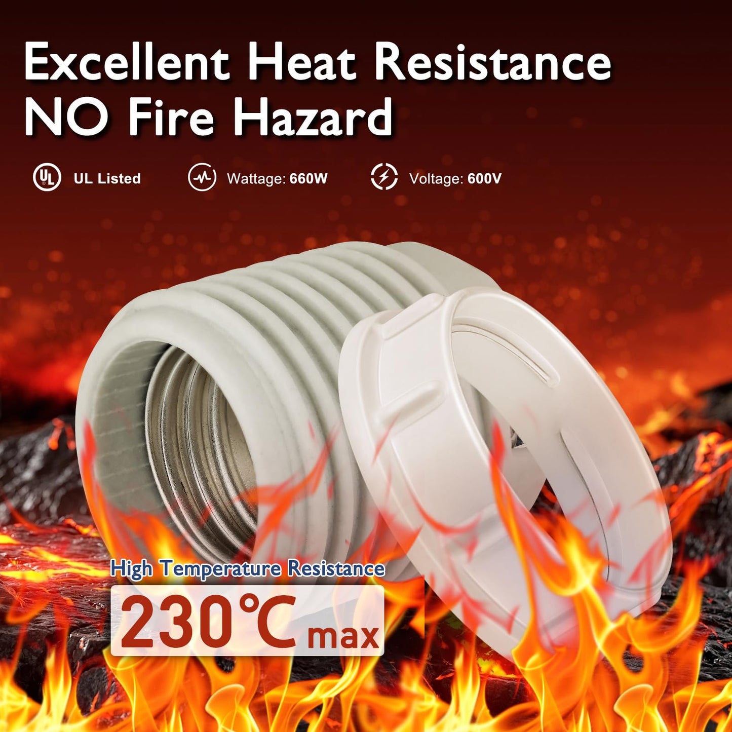 Lamp Socket with Metal Shade Ring, UL Listed Medium Base E26 Light Bulb Socket, Standard Screw-in Bulb Lamp Holder for Halogen LED Bulb (2)