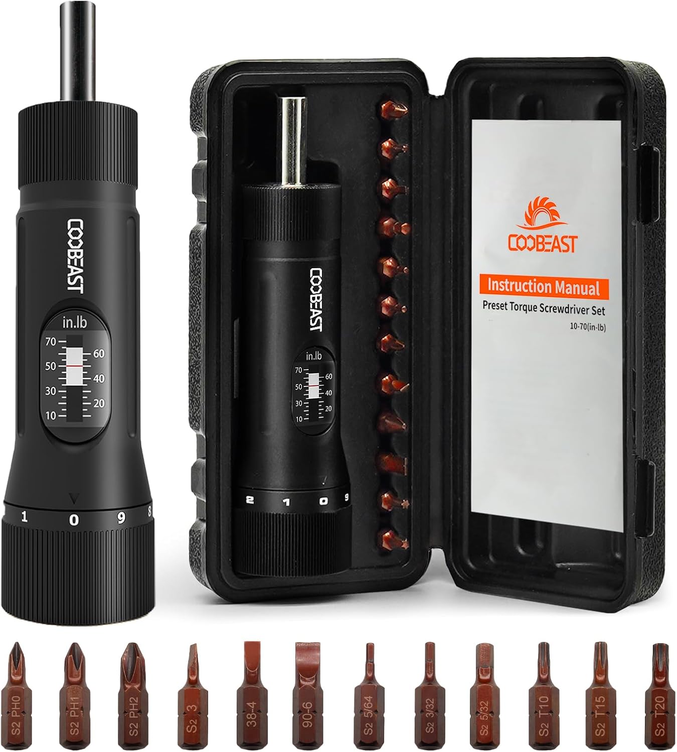 49-Piece Torque Screwdriver Set with 10-70 Inch Pound Torque Wrench & S2 Bits for Bike Repair