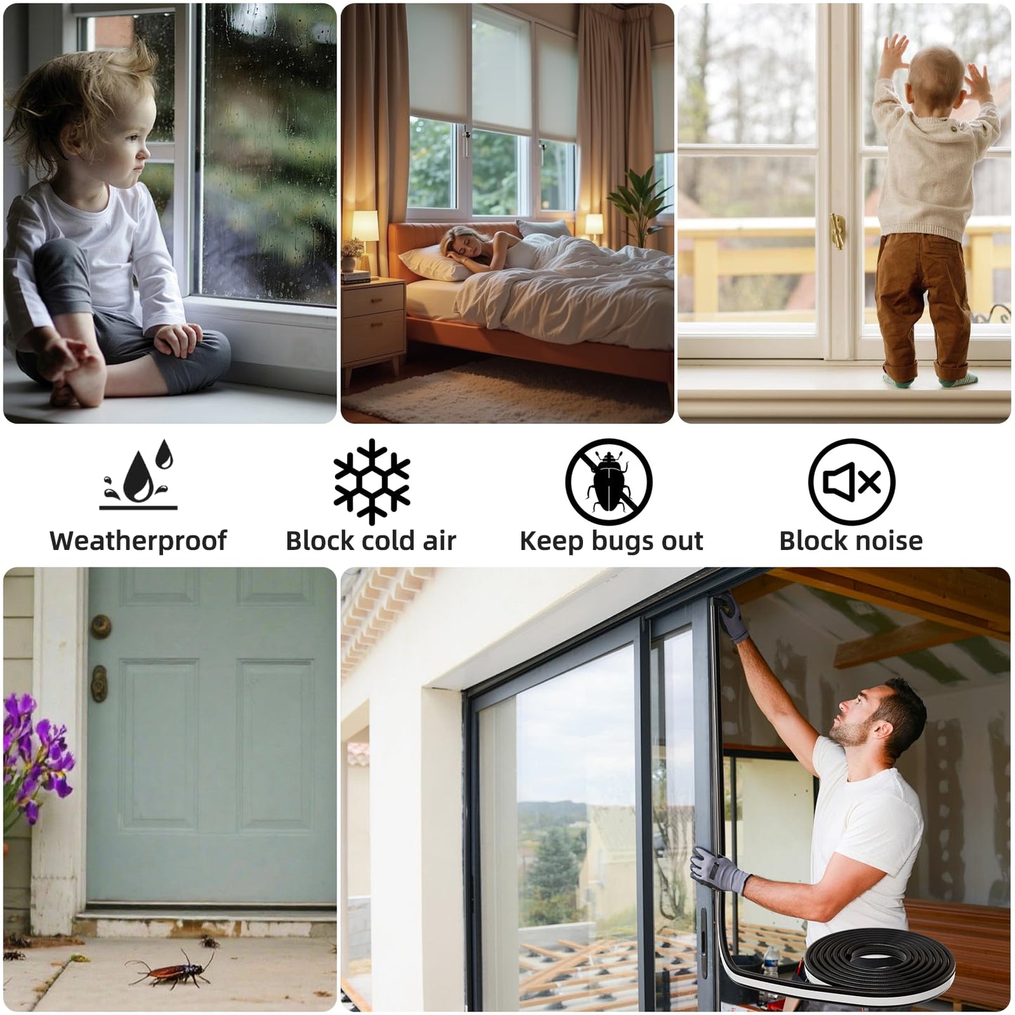 Weather Stripping Seal Strip for Door/Window, 118 inch Wedge-Shape Foam Seal Strip, Soundproofing, Insulation Tape Strip for Door Frame, Noise Cancelling Inserts, Door Gap Filler Light Blocker