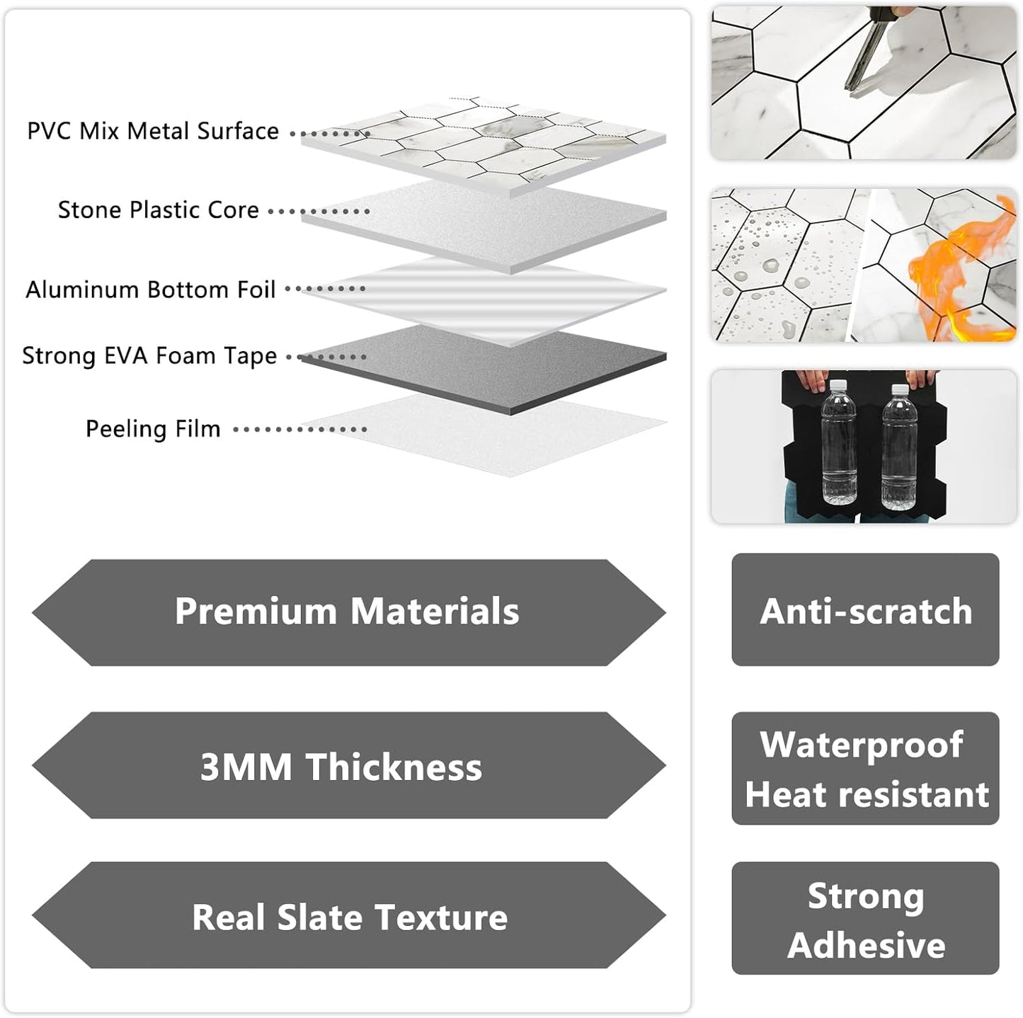 Glossy Wood Grain Peel and Stick Backsplash Tile - 10 Sheets Hexagon Mosaic for Kitchen & Bathroom, 12.4 x 12 Inch