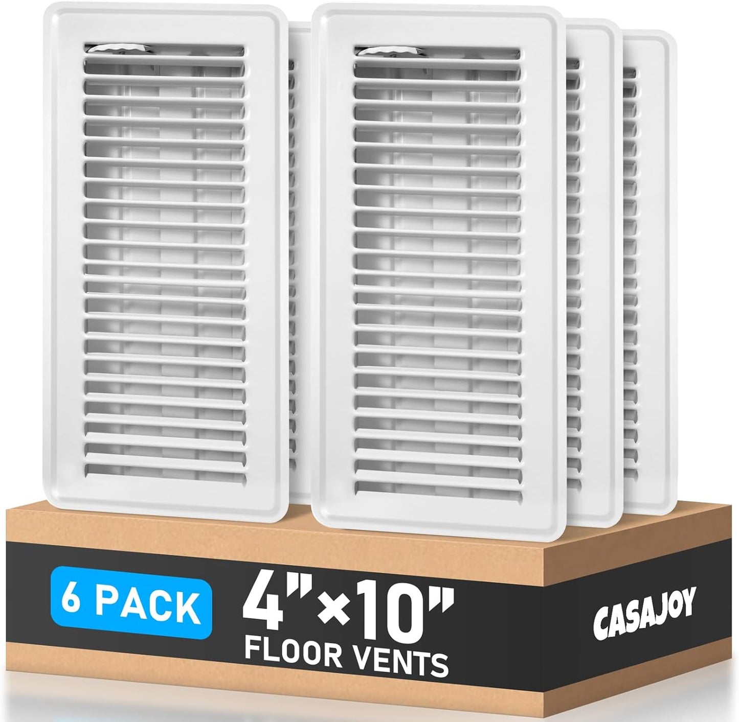 Heavy Duty 4x10 Inch Metal Floor Vents - 6 Pack Rust Proof Air Vent Covers for Home