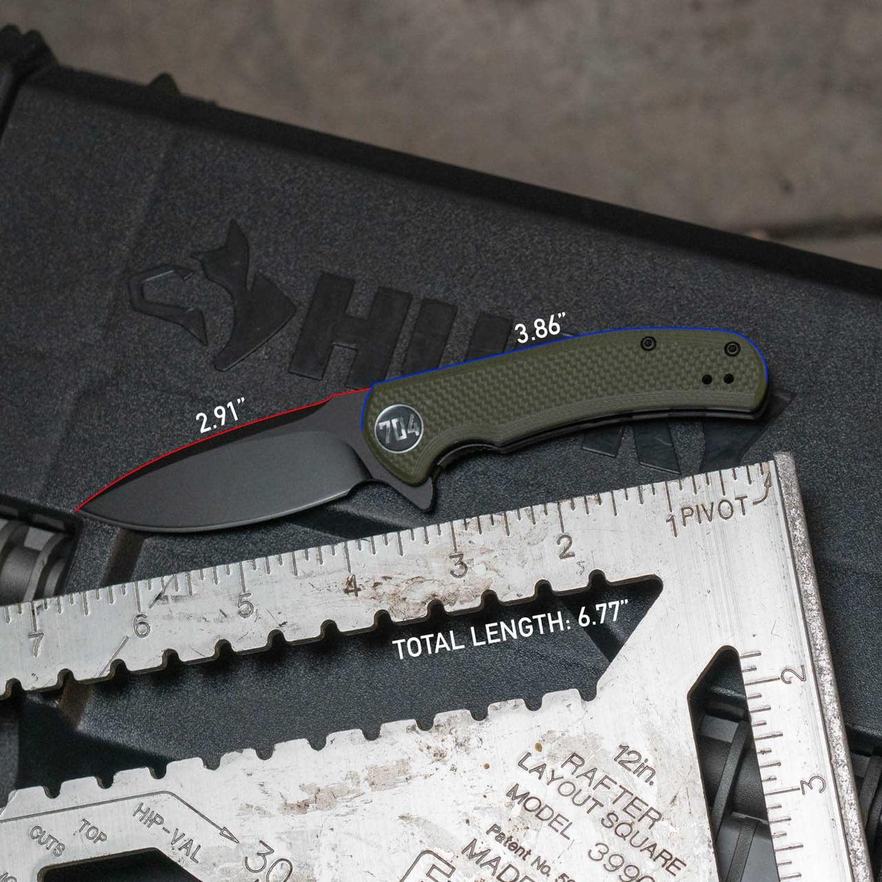 704 Gear Urban Ranger Lite V2 | EDC Folding Pocket Knife with Ambidextrous Thumbstud and Crossbar Lock | 2.91" Blade, 14C28N Steel, Reversible Pocket Clip | Black/Black