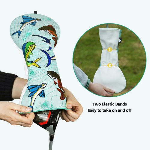 Craftsman Golf Salmon Fish Golf Driver Headcover Funny Driver Head Cover Fly Fishing Design PU Leather Fits 460cc Club Heads