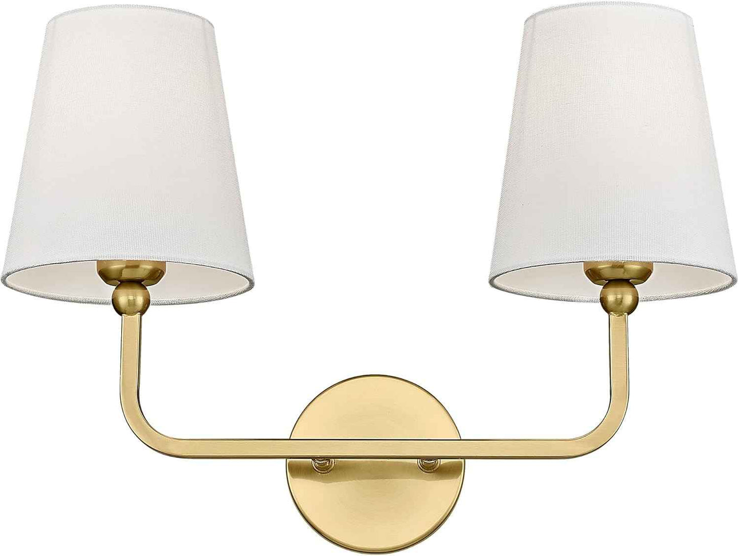 Brushed Gold 2-Light Bathroom Vanity Wall Sconce with White Fabric Shade - Modern Lighting for Hallway & Bedroom