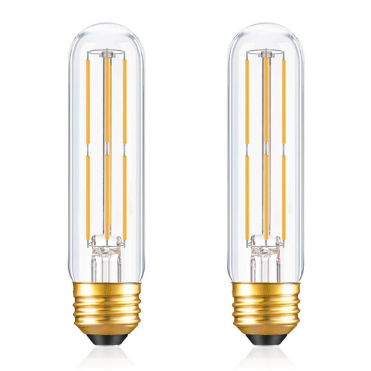 Dimmable E26 T10 LED Bulb Tube Light Bulbs 6W(60W Equivalent),Tubular Light Bulb Type T Long Thin Skinny Light Bulbs for Curio Cabinet,Piano Light,Chandelier,Hutch,2700K Solf White 600LM,2 Pack