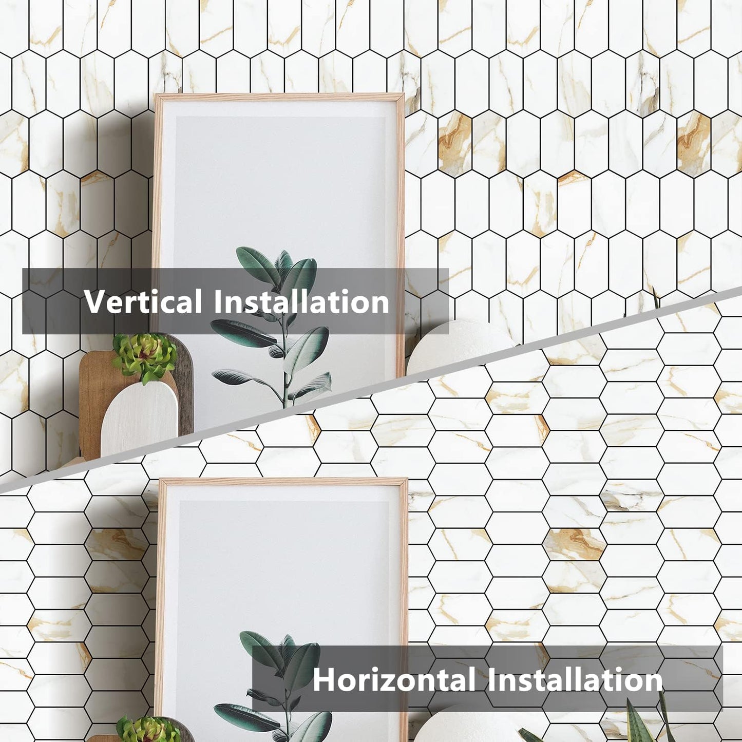 Glossy Wood Grain Peel and Stick Backsplash Tile - 10 Sheets Hexagon Mosaic for Kitchen & Bathroom, 12.4 x 12 Inch