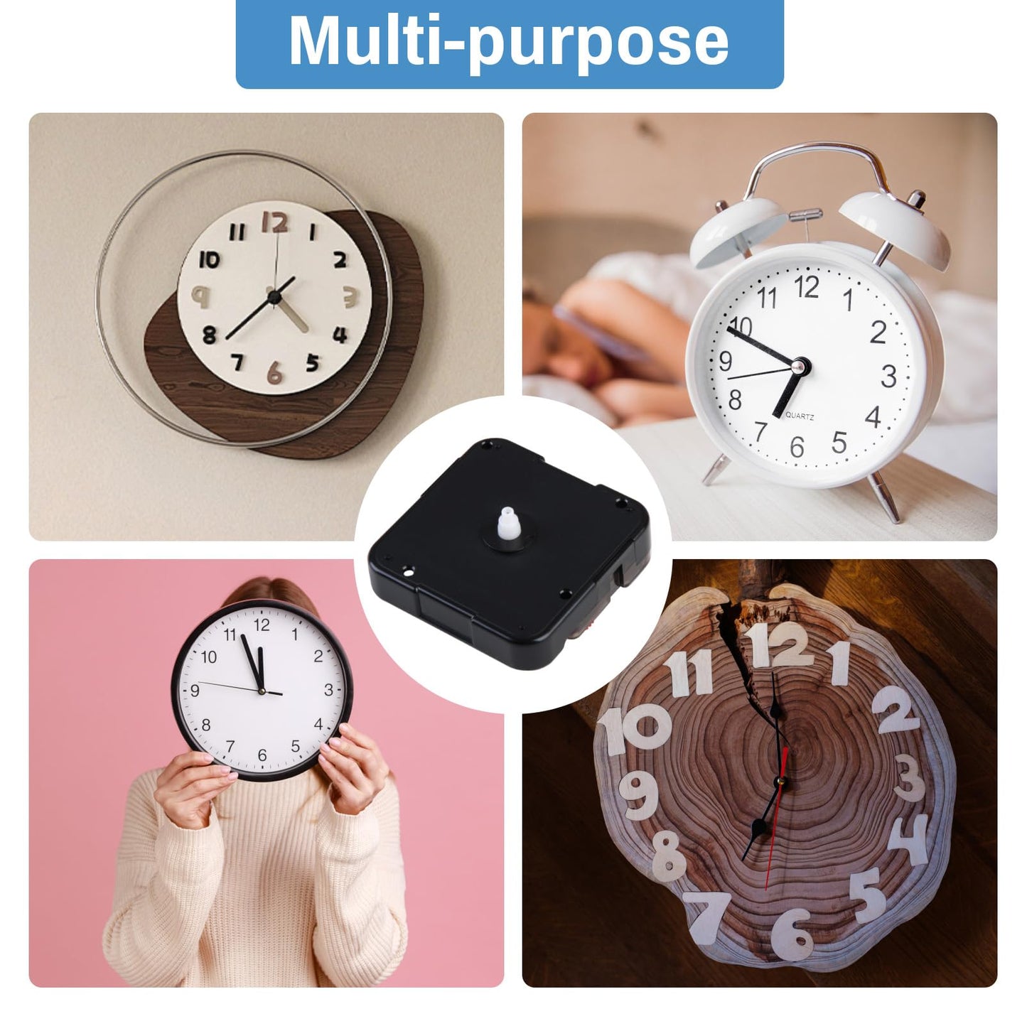 Quartz Clock 12888 Movement Replacement Set, Battery Operated Axis Shaft High Torque Clock Parts Suitable with Thread and Seconds Hand Motor Repair Parts and DIY (Shaft 8mm - No Thread)