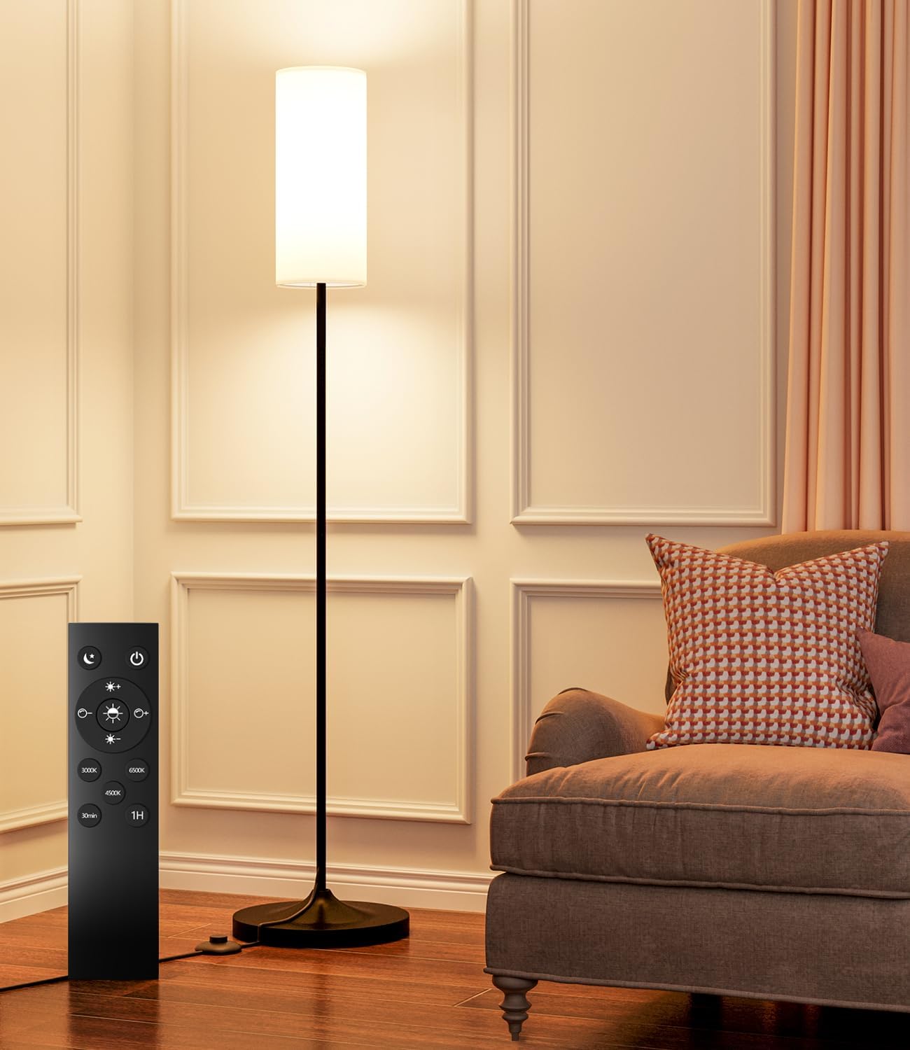 LED Floor Lamp with Remote & Dimmable Feature - Modern Gold Standing Lamp for Living Room & Bedroom