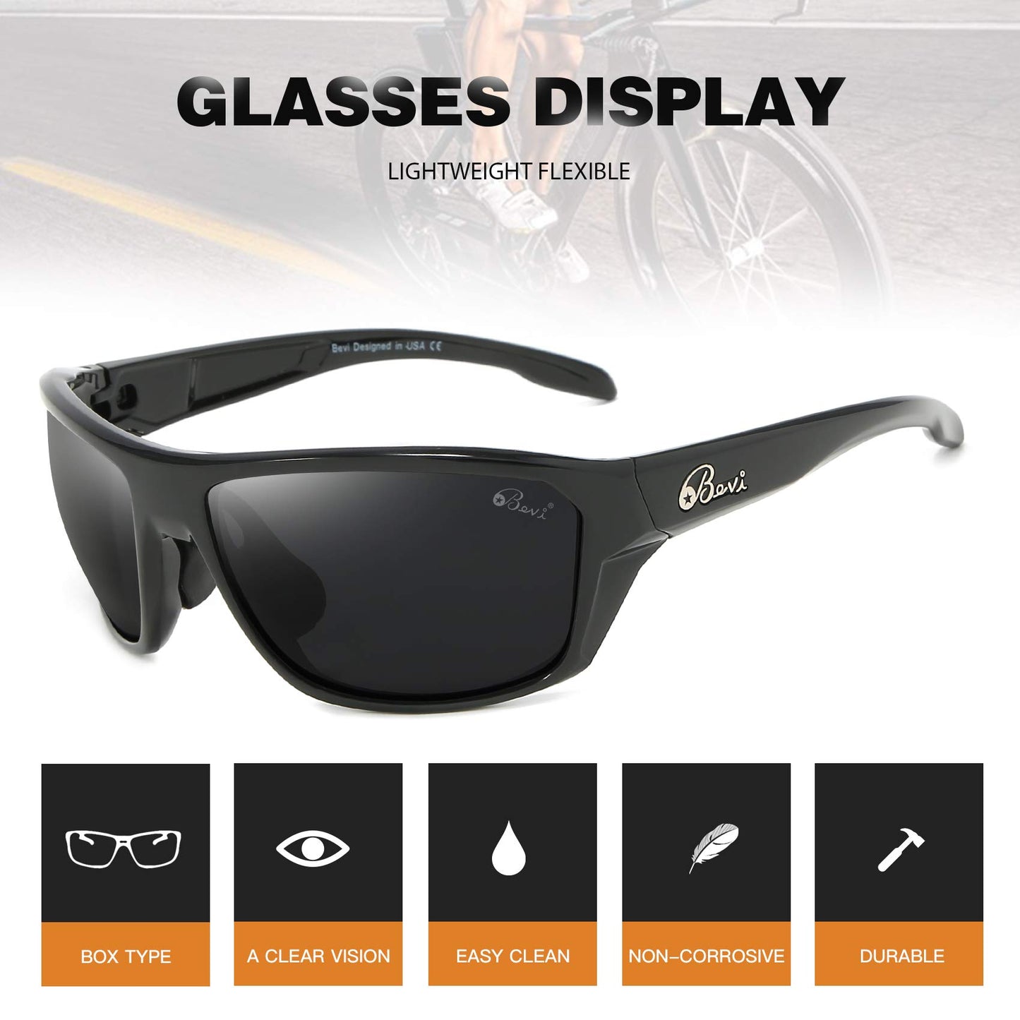 Bevi Polarized Sports Sunglasses for Women and Men Driving Shades Cycling Running UV Protection 2734C1