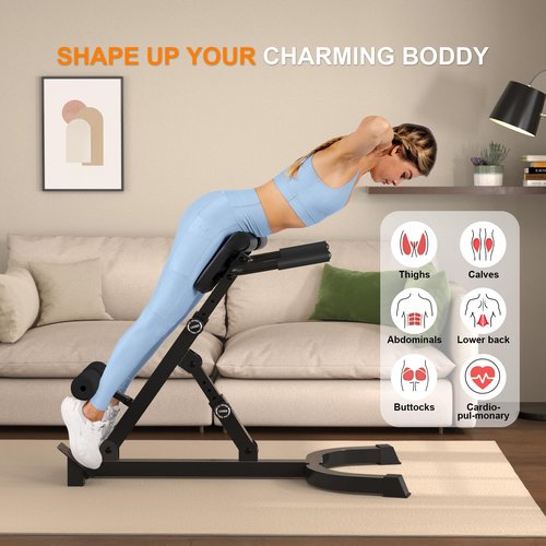 Roman Chair,Foldable Back Extension Machine,Adjustable Ab Back Extension Machine,Core Strength Trainer,Back Exercise Machine for Glute,Ab Workouts,Full All-in-One Body Workout&Home Gym Fitness