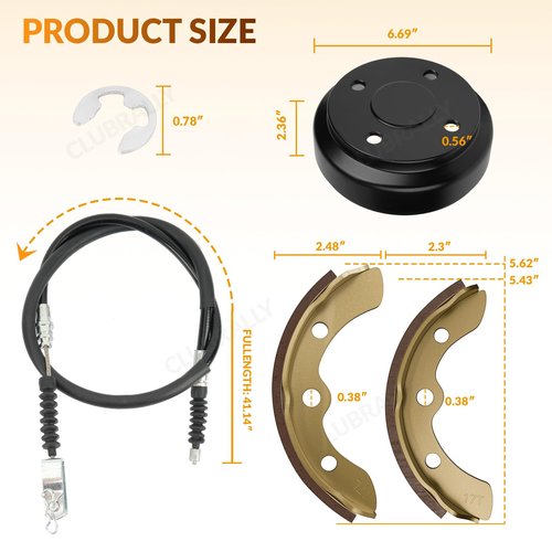 CLUBRALLY Club Car DS Deluxe Brake Golf Cart Maintenance Kit 2000 up -Contain Brake Drum/Hub,Brake Cables & Brake Shoes