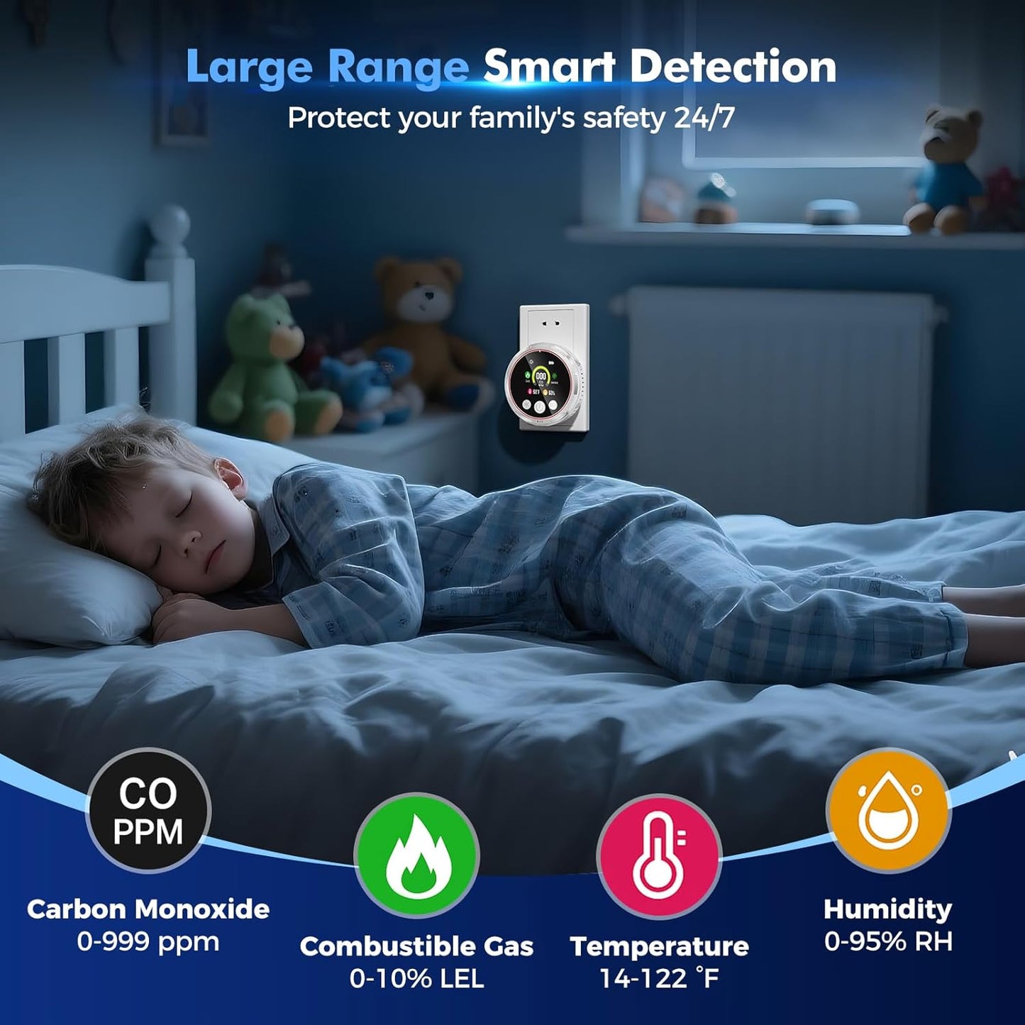 5-in-1 Carbon Monoxide, Smoke & Gas Detector with Battery Backup - HD Digital Screen for Home Safety