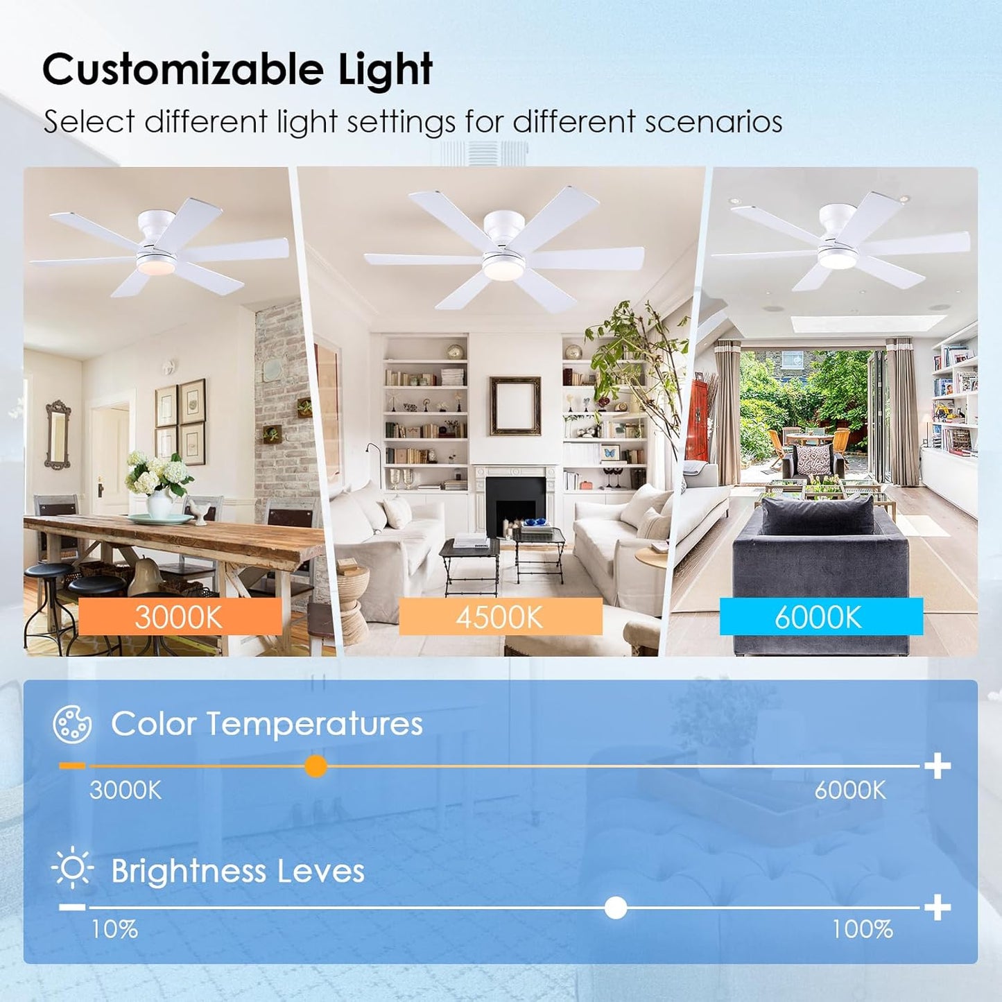 46” Black Low Profile Ceiling Fan with Lights & Remote Control - Dimmable, Noiseless, Reversible for Bedroom