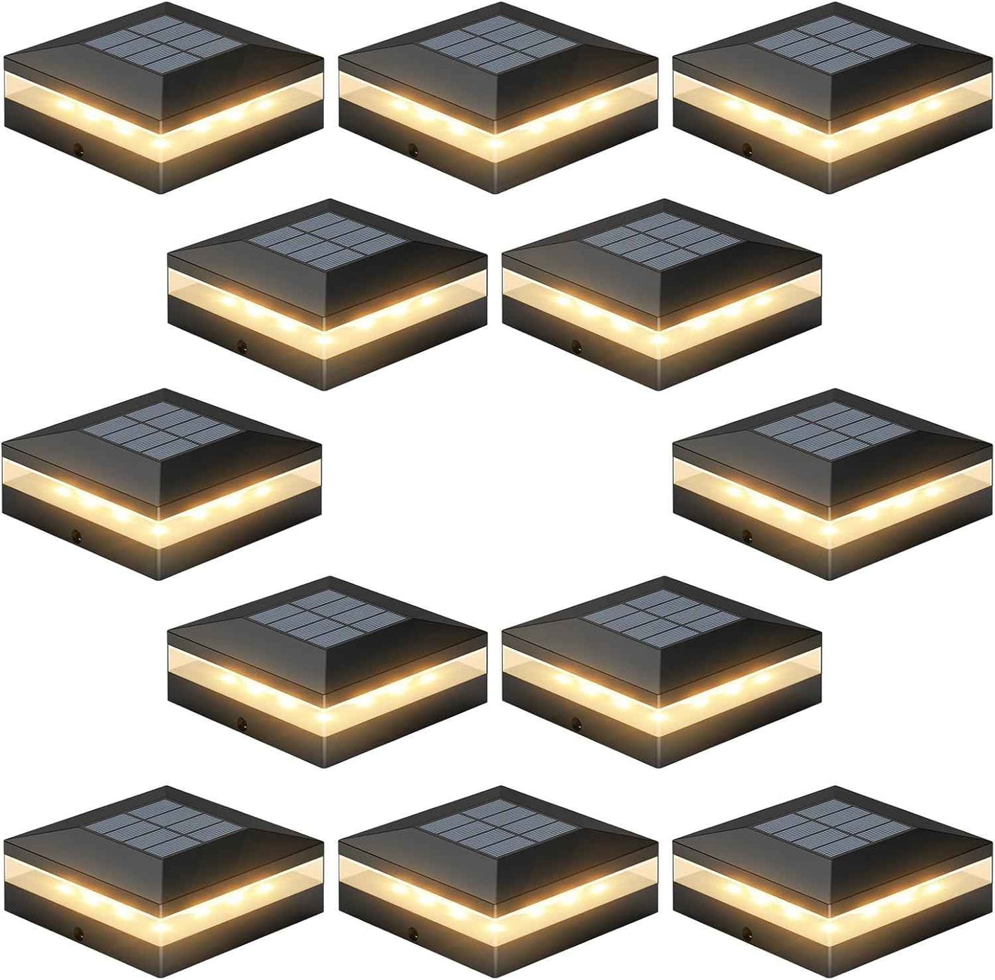Solar Post Cap Lights - 12 Pack with 72 LEDs, 3 Color Modes, Waterproof for 4x4 Fence & Deck