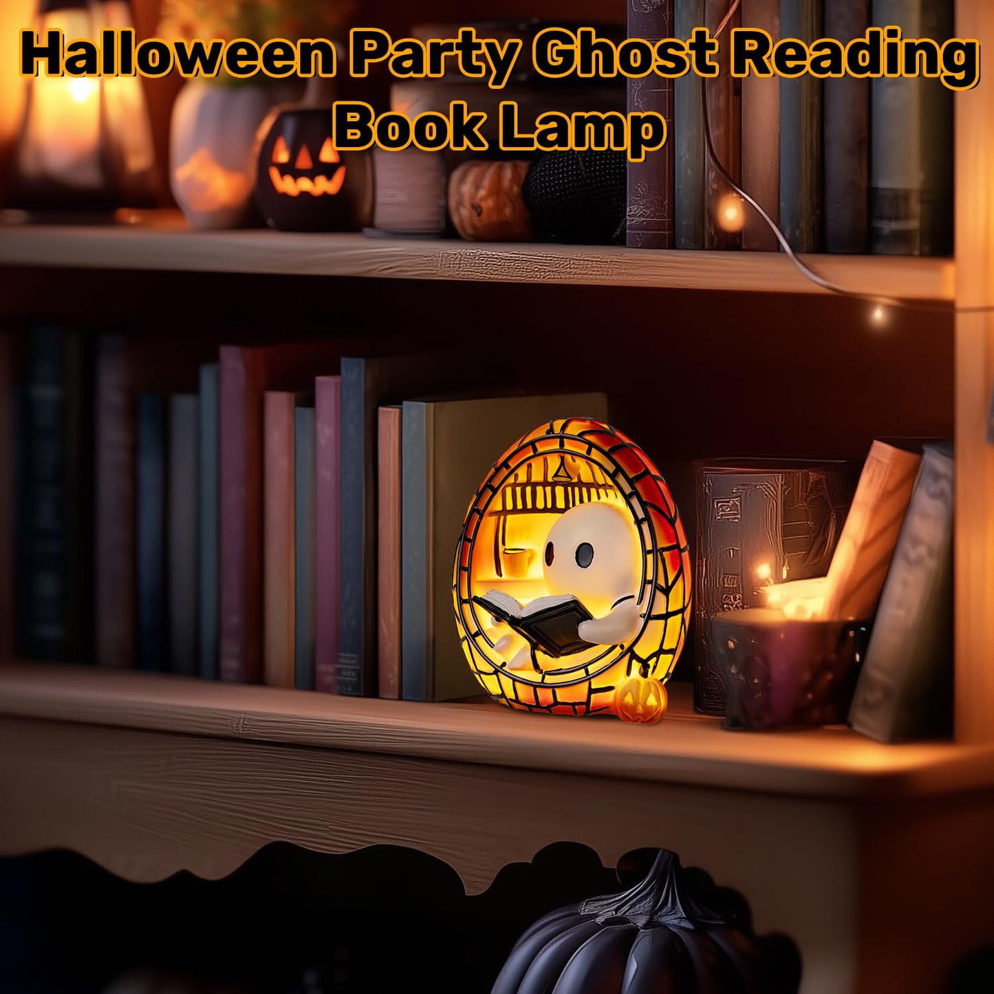 Clussbin Halloween Ghost Reading Book Lamp Halloween Ghost Night Light with Flickering Effect, Halloween Lights Indoor Ghost Decor