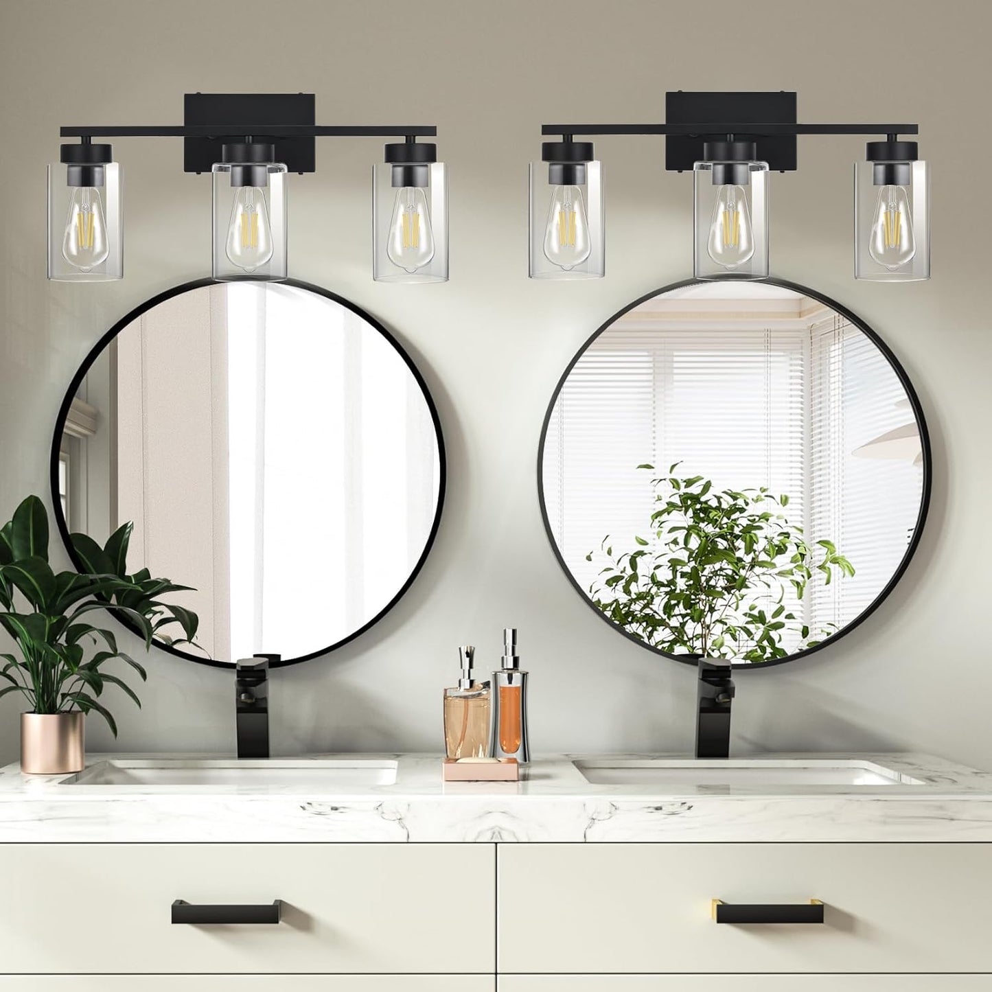Modern 3-Light Bathroom Vanity Light in Brushed Gold with Clear Glass Shades