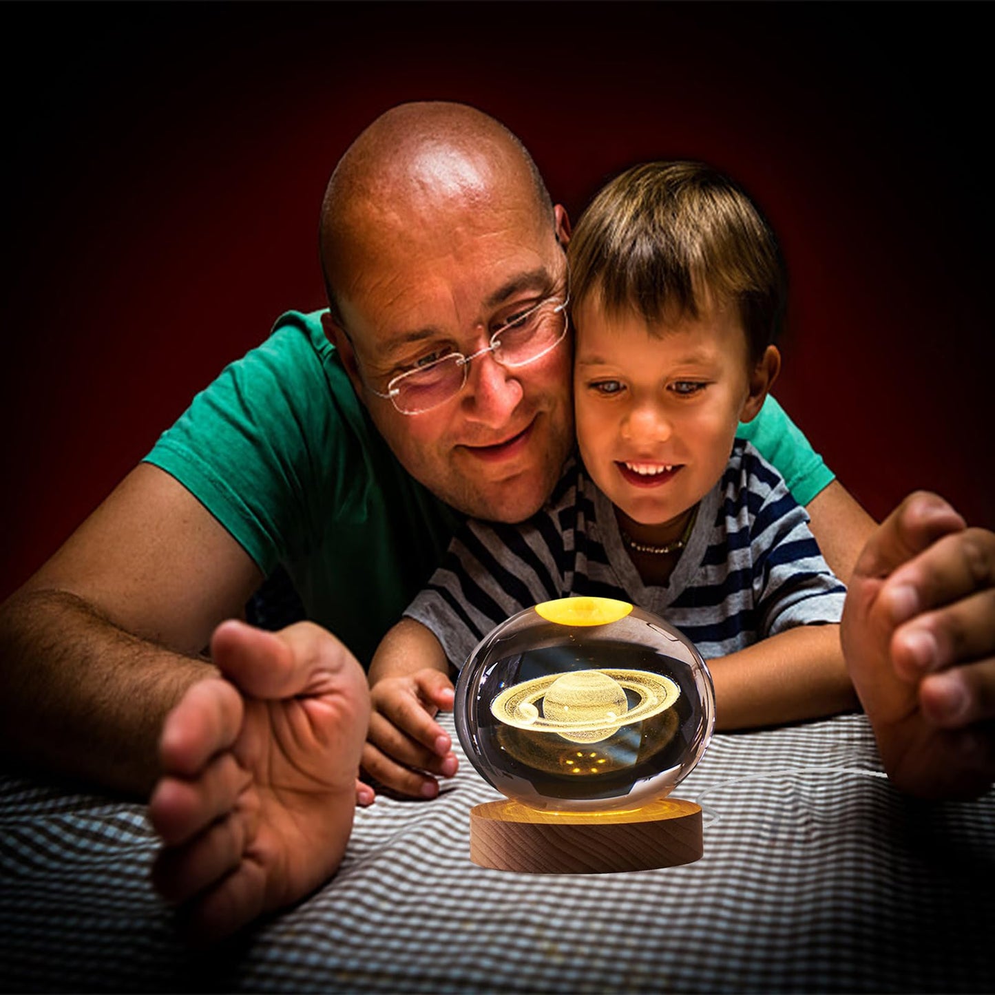 KAZETEC 3D Saturn Crystal Ball Night Light with LED Stand, Saturn Planet Figurine Lamp Decoration Glass Sphere Paperweight Decorative Balls,Suitable as Night Lights Bedroom Decorations(3.15 in,80mm)