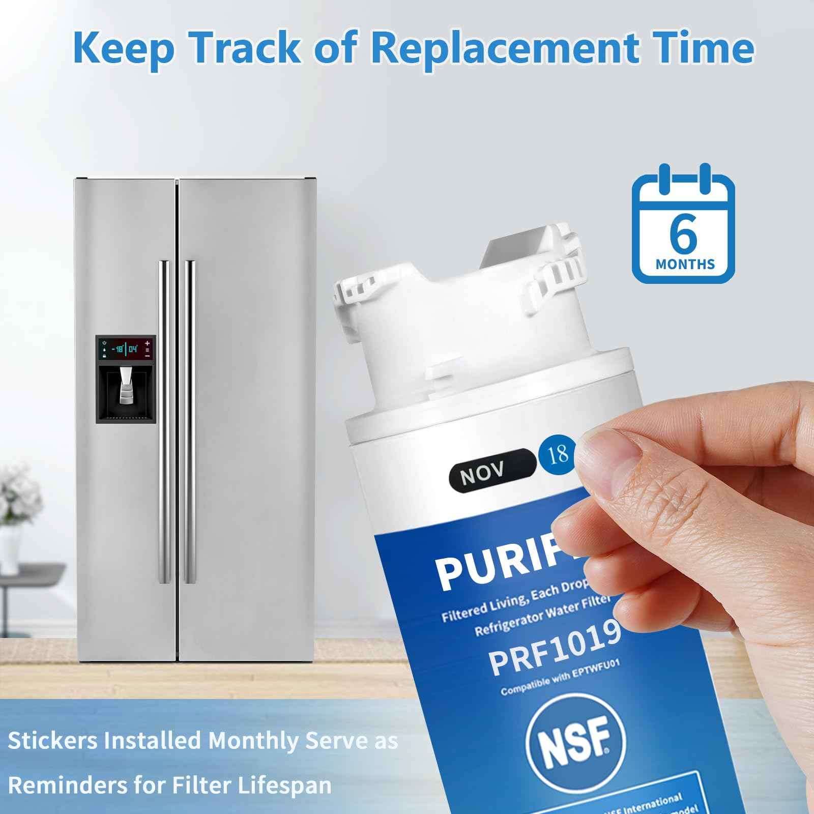 PURIFRIZ EPTWFU01 Refrigerator Water Filter Compatible with RWF5800A, EPTWFU01, EWF02, Pure Source Ultra II, Pure Source Ultra 2, 012505454226, 4562222, 6 Month / 300 Gallon,3 Pack