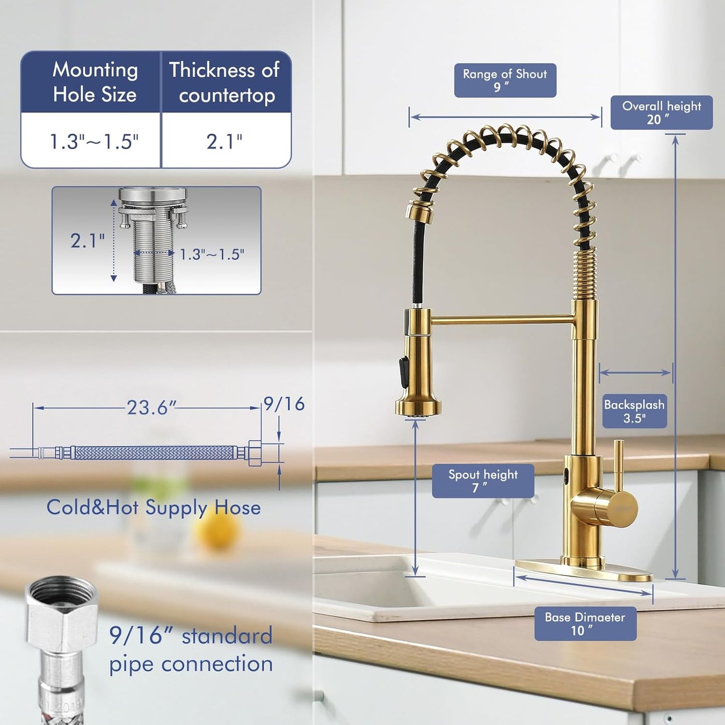 Matte Black Kitchen Faucet with Soap Dispenser - Commercial Single Handle Pull Down Sprayer