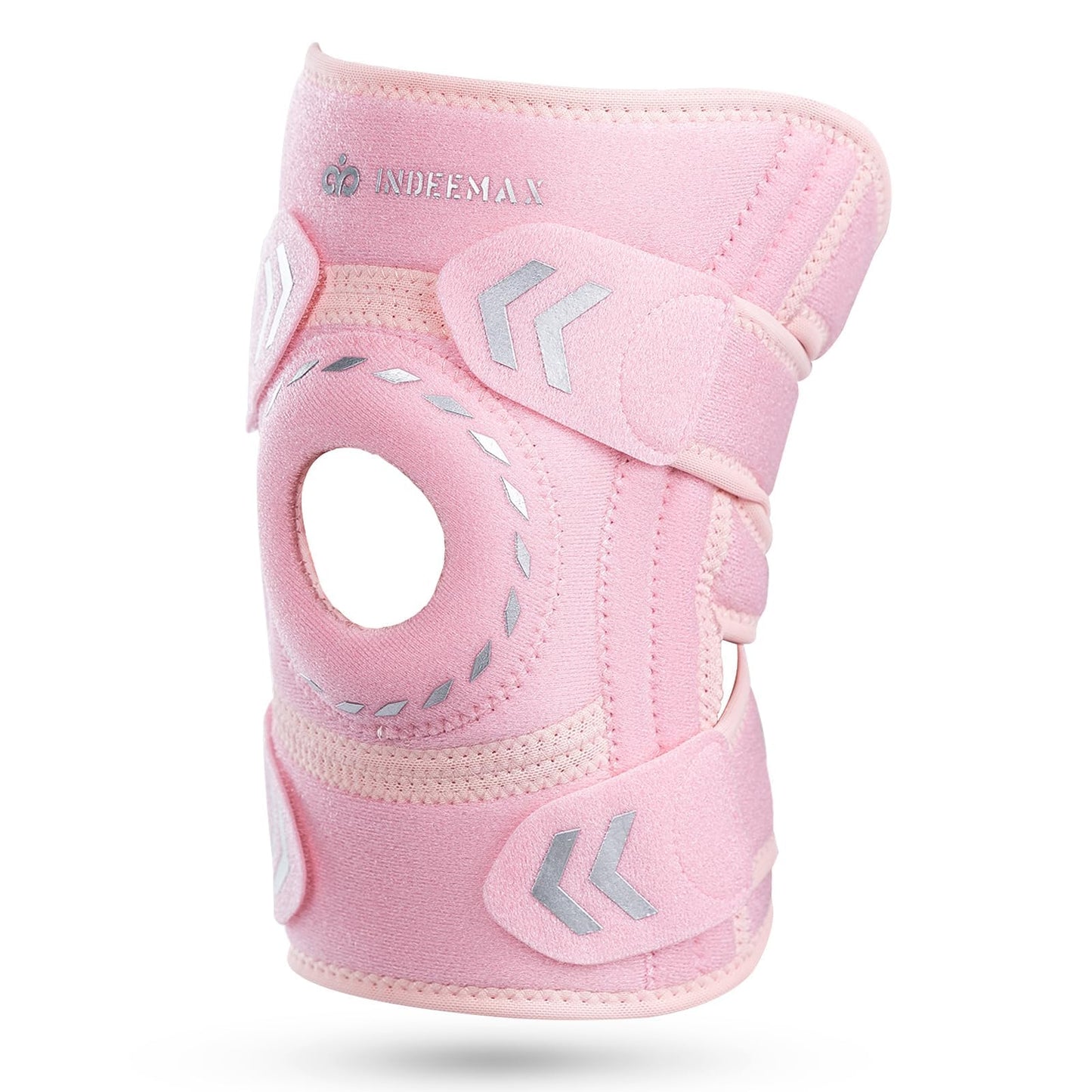 INDEEMAX Knee Brace for Women & Men, Adjustable Knee Support with Side Stabilizers & Patella Gel Pads for Knee Pain, Meniscus Tear, ACL, MCL, Arthritis, Injury Recovery, Running, Workout, Pink