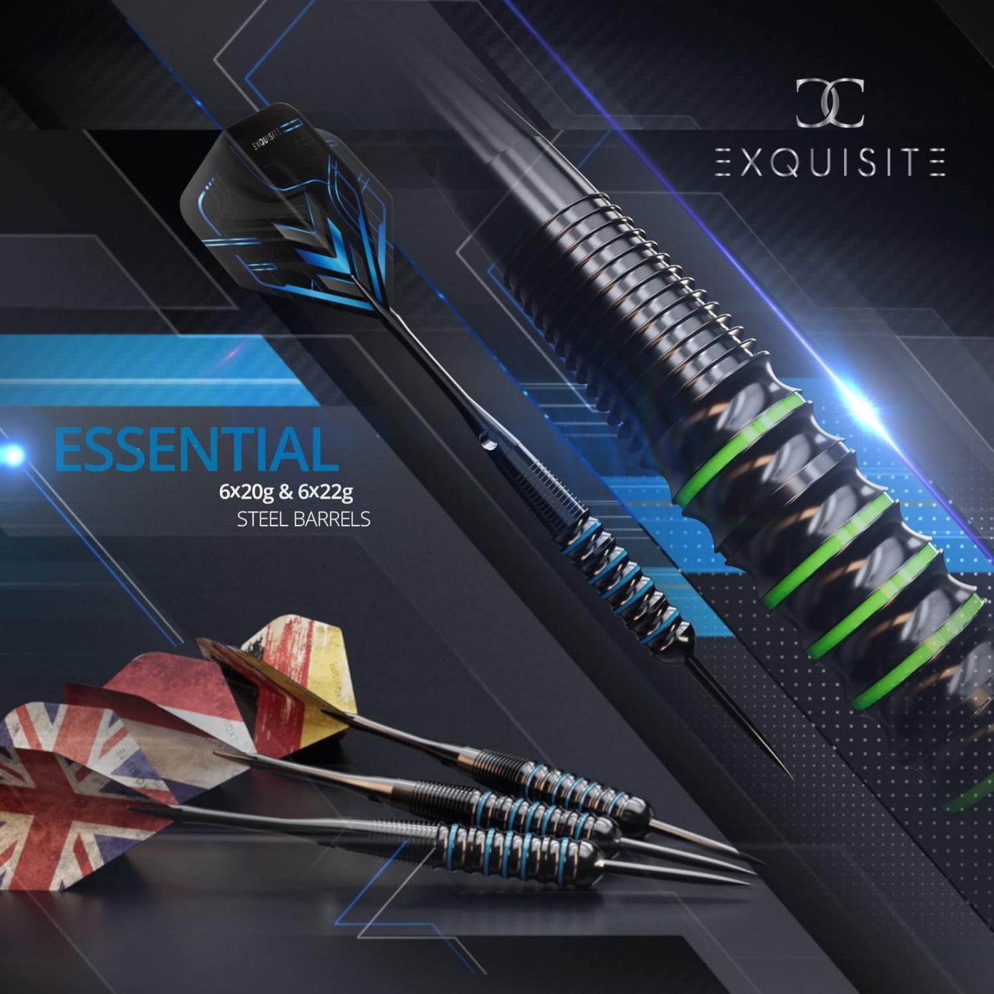 CC-Exquisite Darts Set - Professional 12 X 20/22g Metal Tip Darts with 24 Flights & 18 Aluminum Shafts