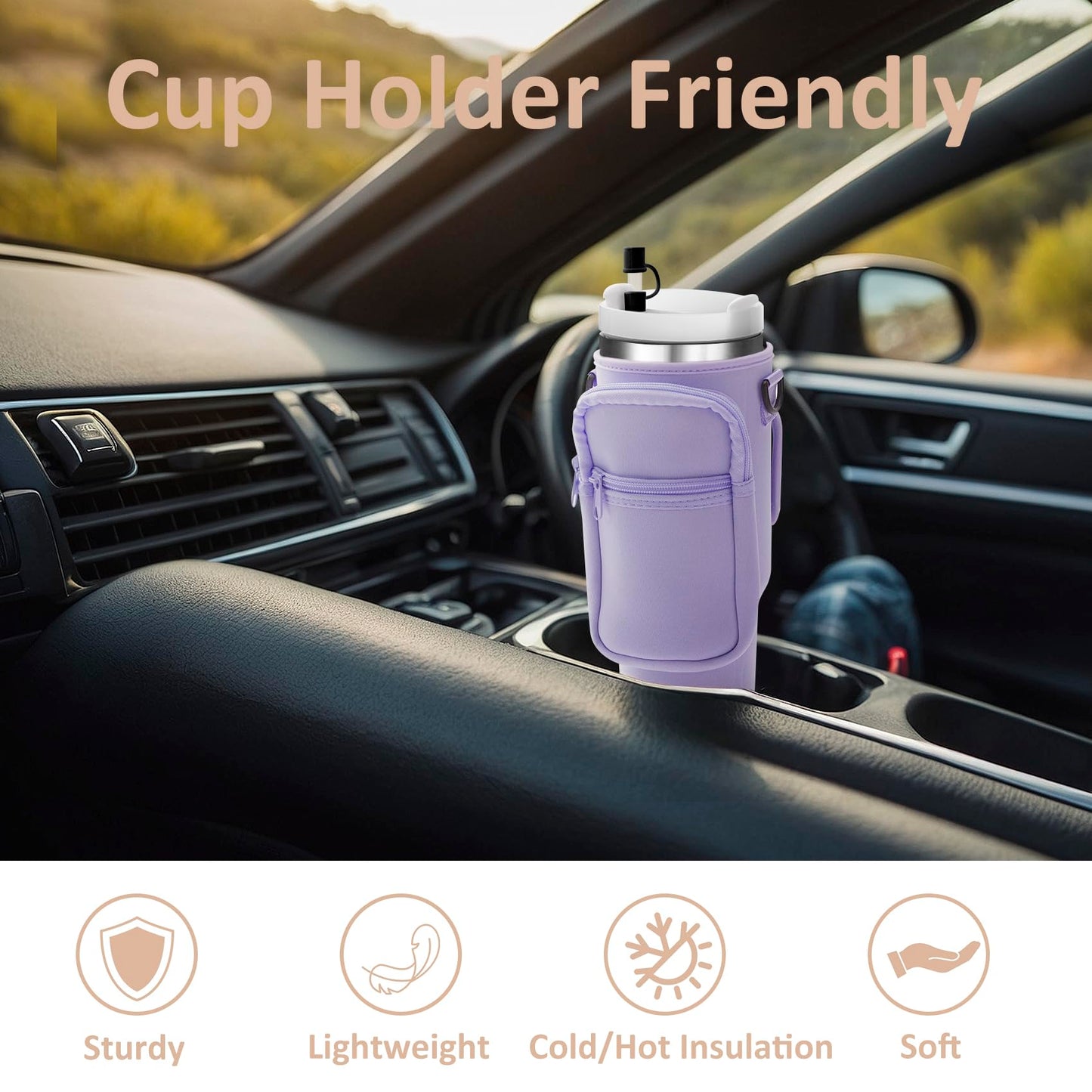 AceTreker Water Bottle Carrier Bag with Strap for Stanley 40/30 oz Tumbler Neoprene Insulated Cup Holder Sleeve with Phone Pocket & Straw Cover for Stanley Cup Accessories