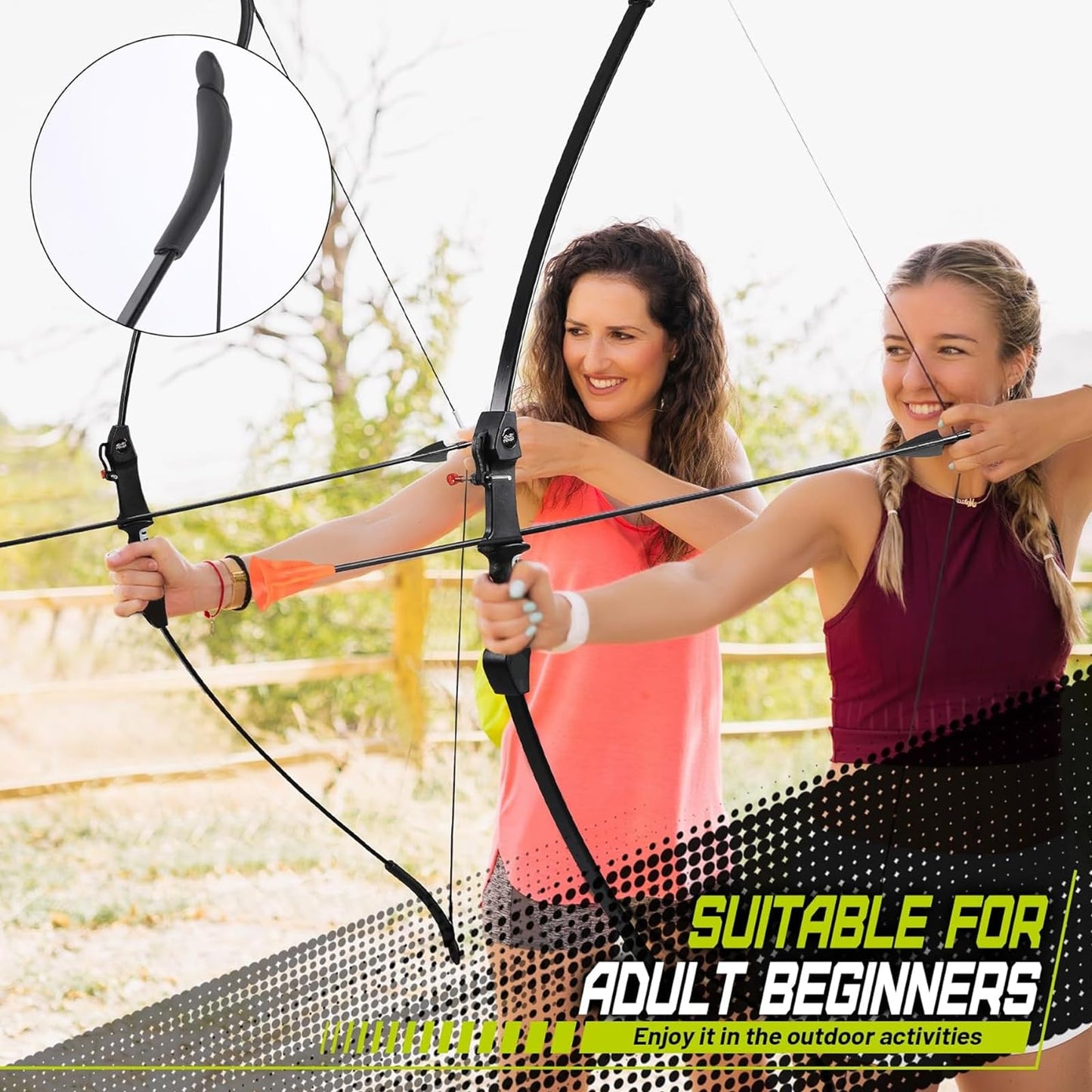 CrazyMouse Bow and Arrow for Teens Beginners Adults Recurve Bow Set 8 Arrows 5 Target Face Archery Longbow Kit Backyard Games Gift for Outdoor Sports (Black Archery Bow Set)