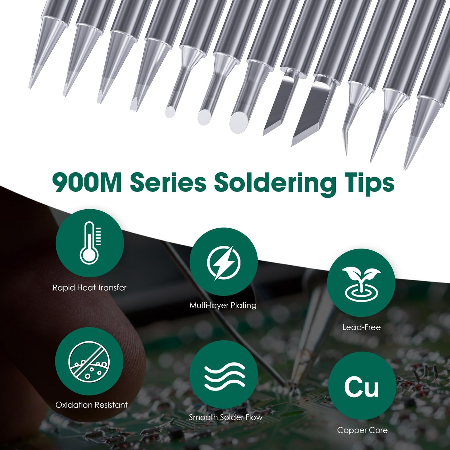 HANGLIFE 900M Soldering Iron Tips for Hakko, Yihua, Atten, Quick, Ryobi, and More Soldering Stations/Guns - Replacement Solder Tips for Welding Equipment & Accessories (12 pcs)