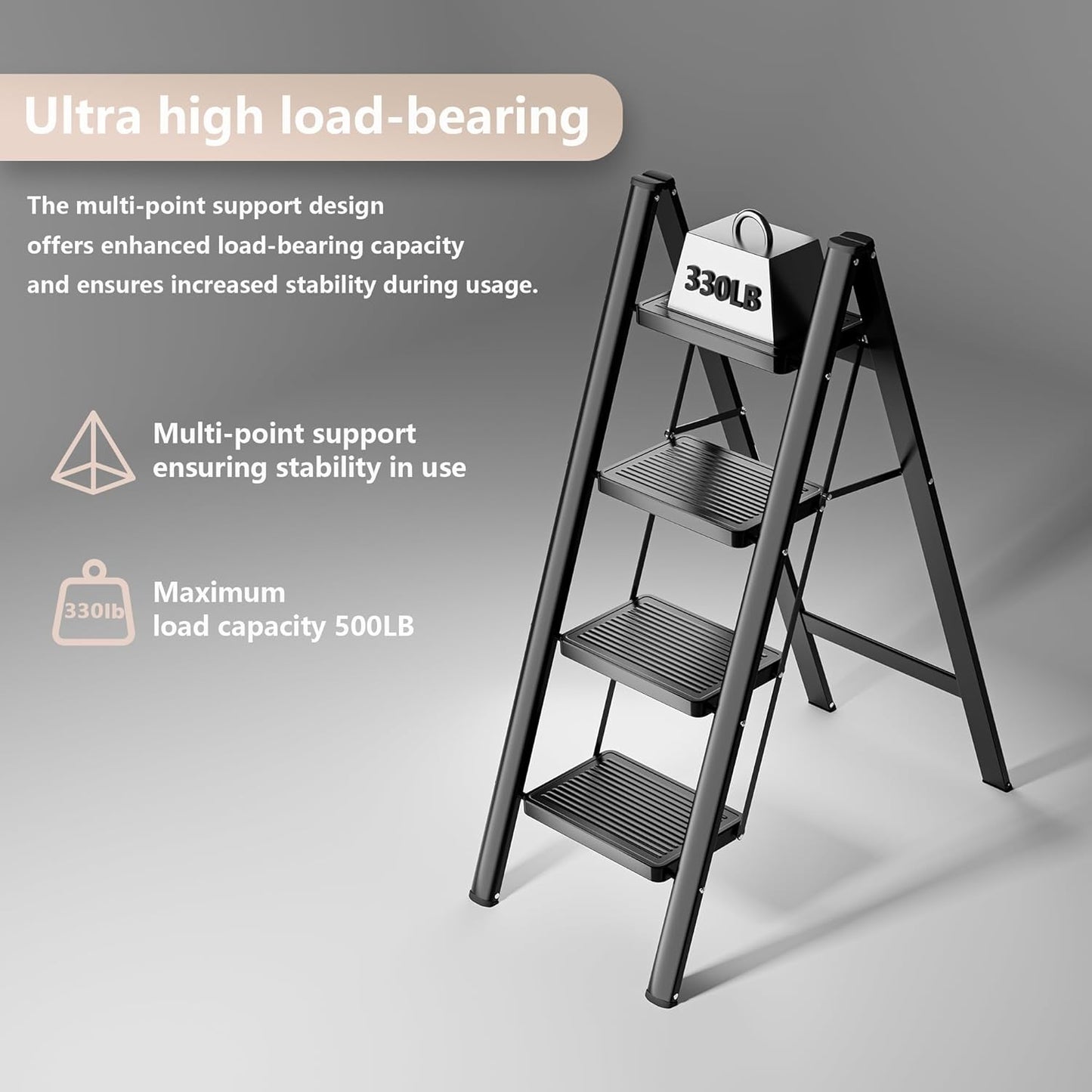 3-Step Folding Ladder - Sturdy 330 lbs Capacity Step Stool with Anti-Slip Pedals for Home & Office