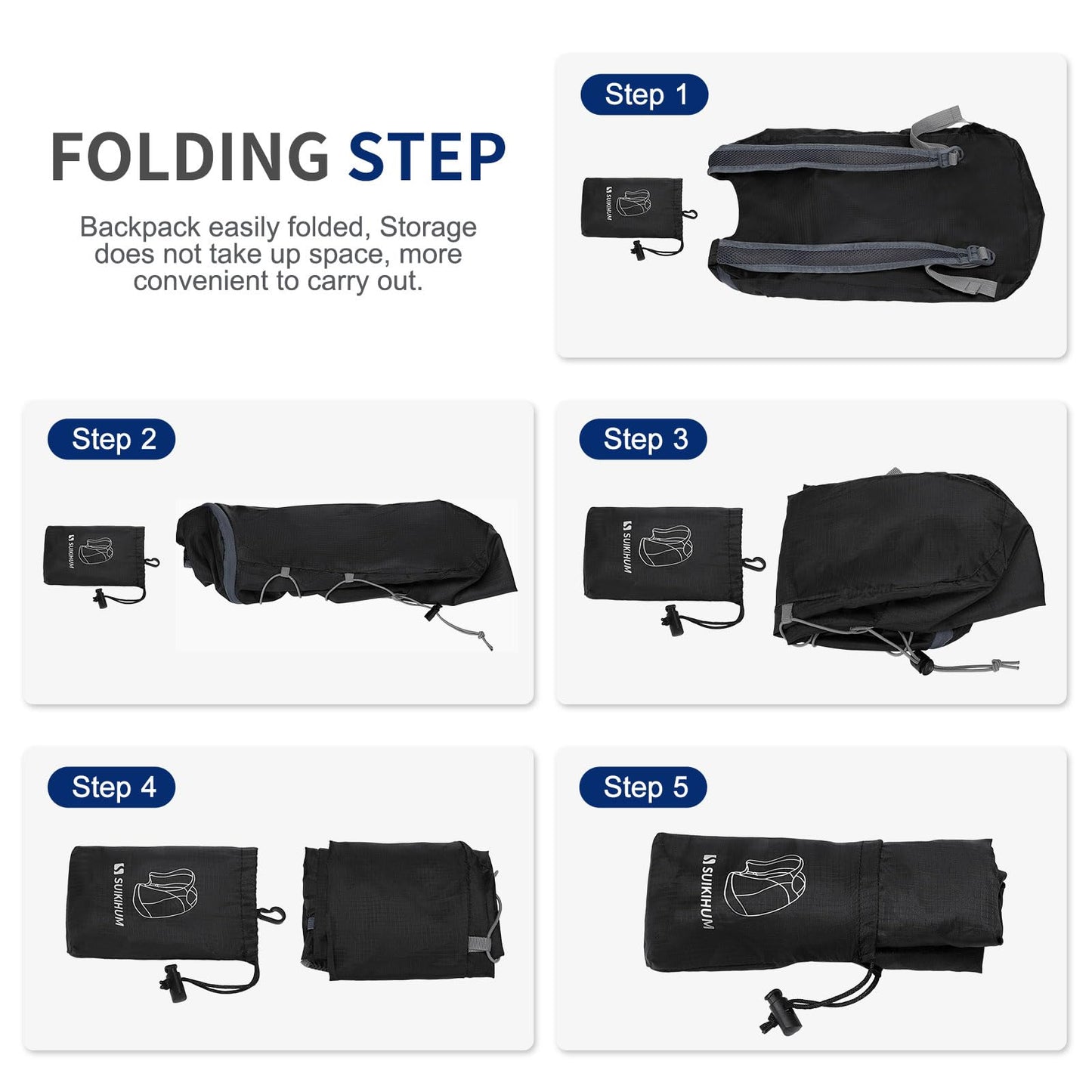 SUIKIHUM 20L Hiking-Daypack Lightweight Foldable Travel Packable Backpack for Camping Cycling Outdoor, Black