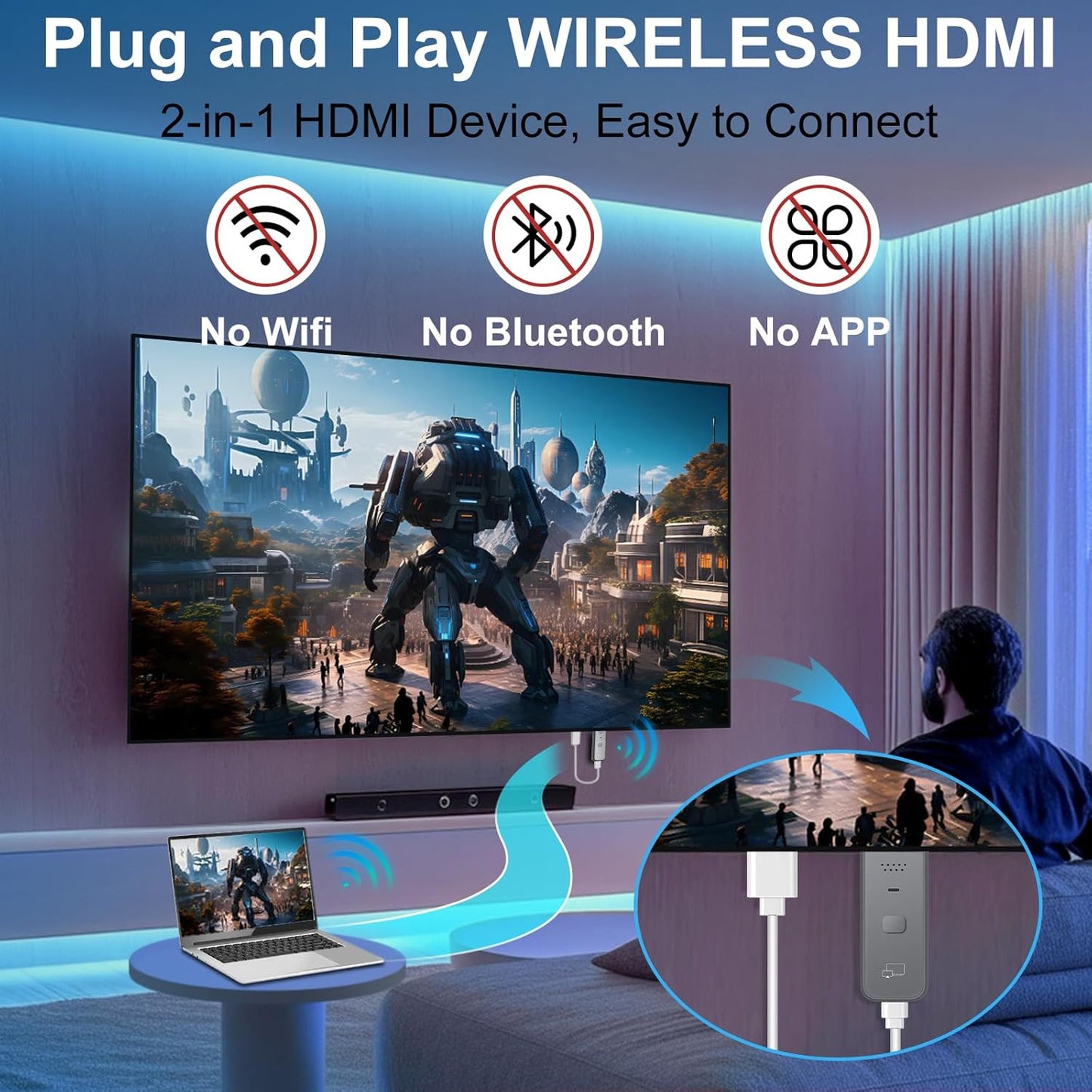 Wireless HDMI Display Dongle Adapter 2025 - 1080P Plug & Play Receiver for TV/Monitor/Projector