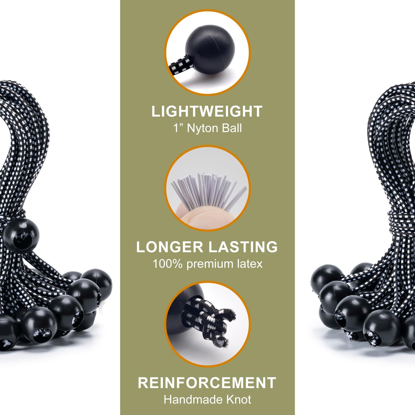 30 Pack Ball Bungee Cord, 6 Inch Heavy Duty Bungie Cord Balls Canopy Tarp Tie Down Bungee Balls for Camping, Tents, Cargo,Holding Wire and Hoses, Patio Umbrellas, Awning (White)