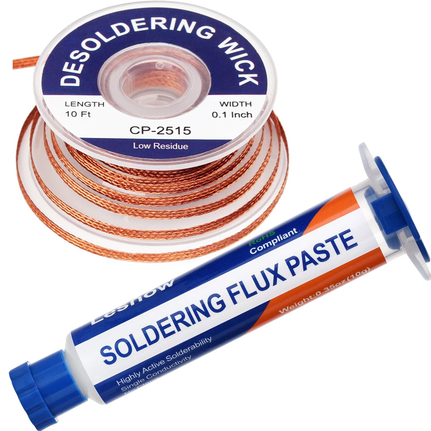 Lesnow Solder Flux Paste And Solder Wick Braid, No Clean Soldering Flux(10cc) Soldering Remover Tool, 10ft Desoldering Wick Braid For Electronics Repair For Disassemble Electrical Components