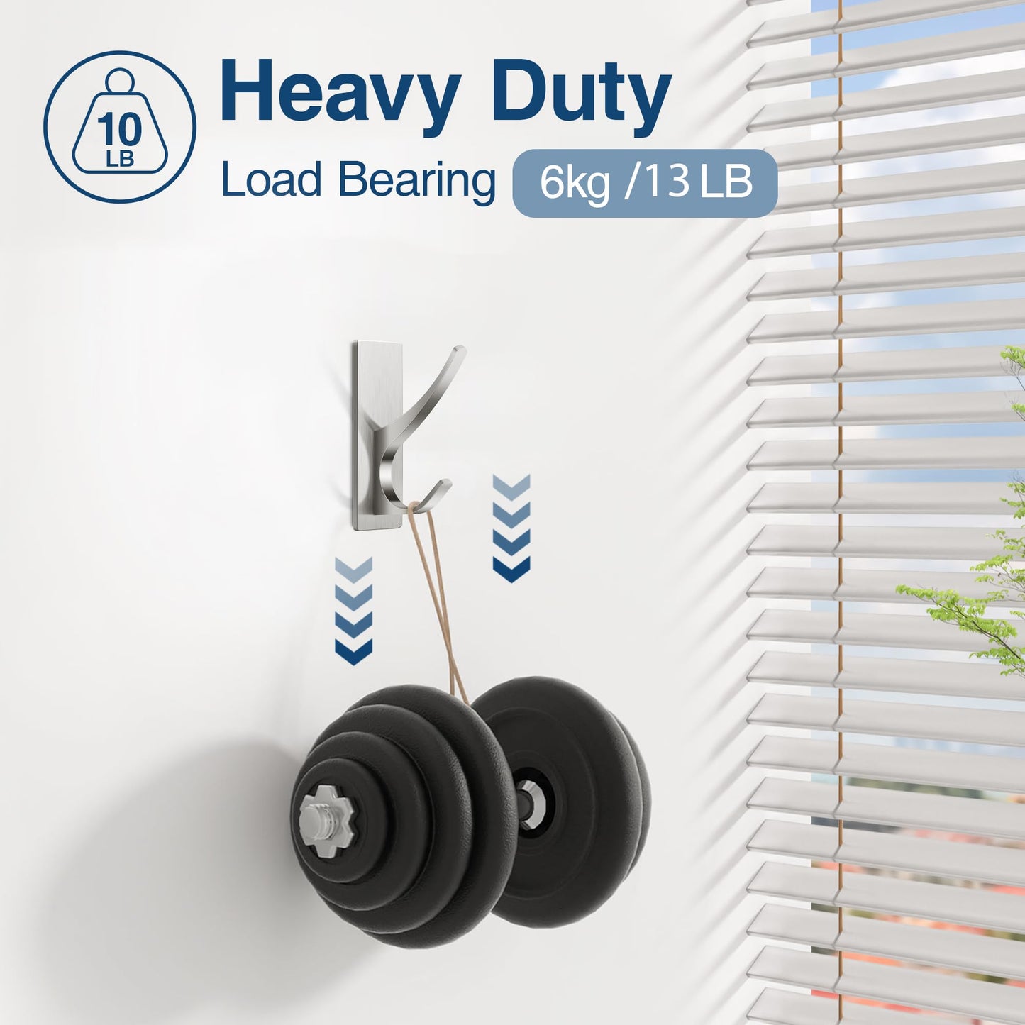 Josmimic Self Adhesive Towel Hooks: Extra Strong 13LB, Stainless Hook for Hanging Loofah, Towels, Coat, Bath Robe Bathroom Shower, Brushed Nickel, 4 Pack